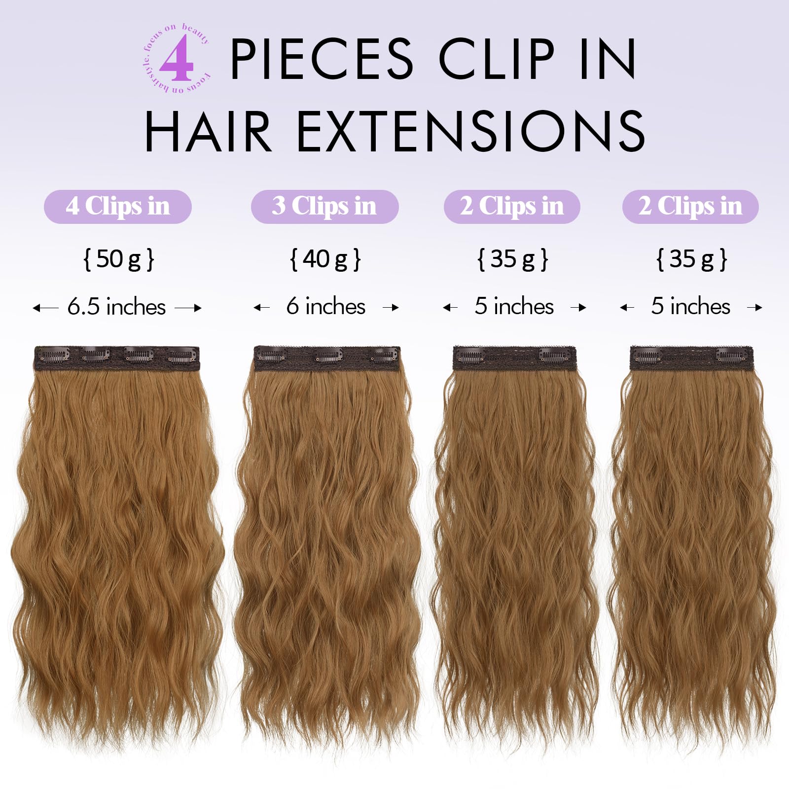 16 Inch Clip In Hair Extensions 4PCS Synthetic Curly Thick 140g Snapklik.com : Sofeiyan Light Auburn Hair Extensions 16 Inch  main image 4