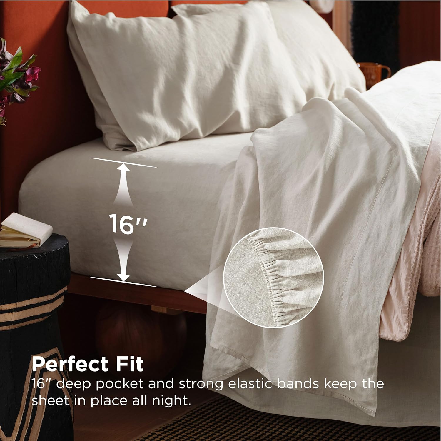 Bedsure Linen Sheets - Queen Size Bed, Blend from Linen Cotton Bedsheets, Breathable Cotton Bedsheets, Gifts for All Seasons, 4 Pieces, Linen - Image 4