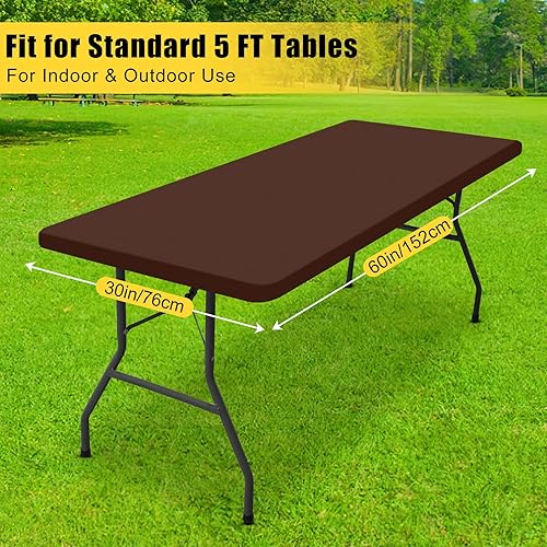 Miniatura 9 de smiry Mantel rectangular, mantel de vinilo elástico ajustable con parte trasera de franela para mesas plegables de 4 pies, fundas de mesa