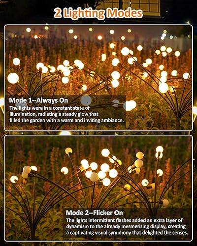 Miniatura 5 de 24 luces LED solares de jardín, luces solares de jardín mejoradas para exteriores con 2 modos de iluminación, luces de jardín de luciérnaga