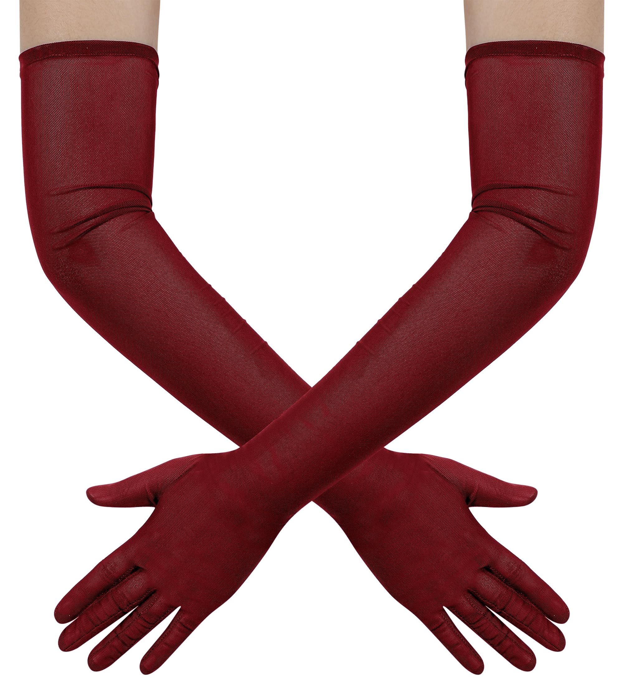 Hazhlko Women's Long Stretchy Mesh Tulle Sheer Gloves Costume Wedding Opera Halloween Party 1920's Dance Gloves