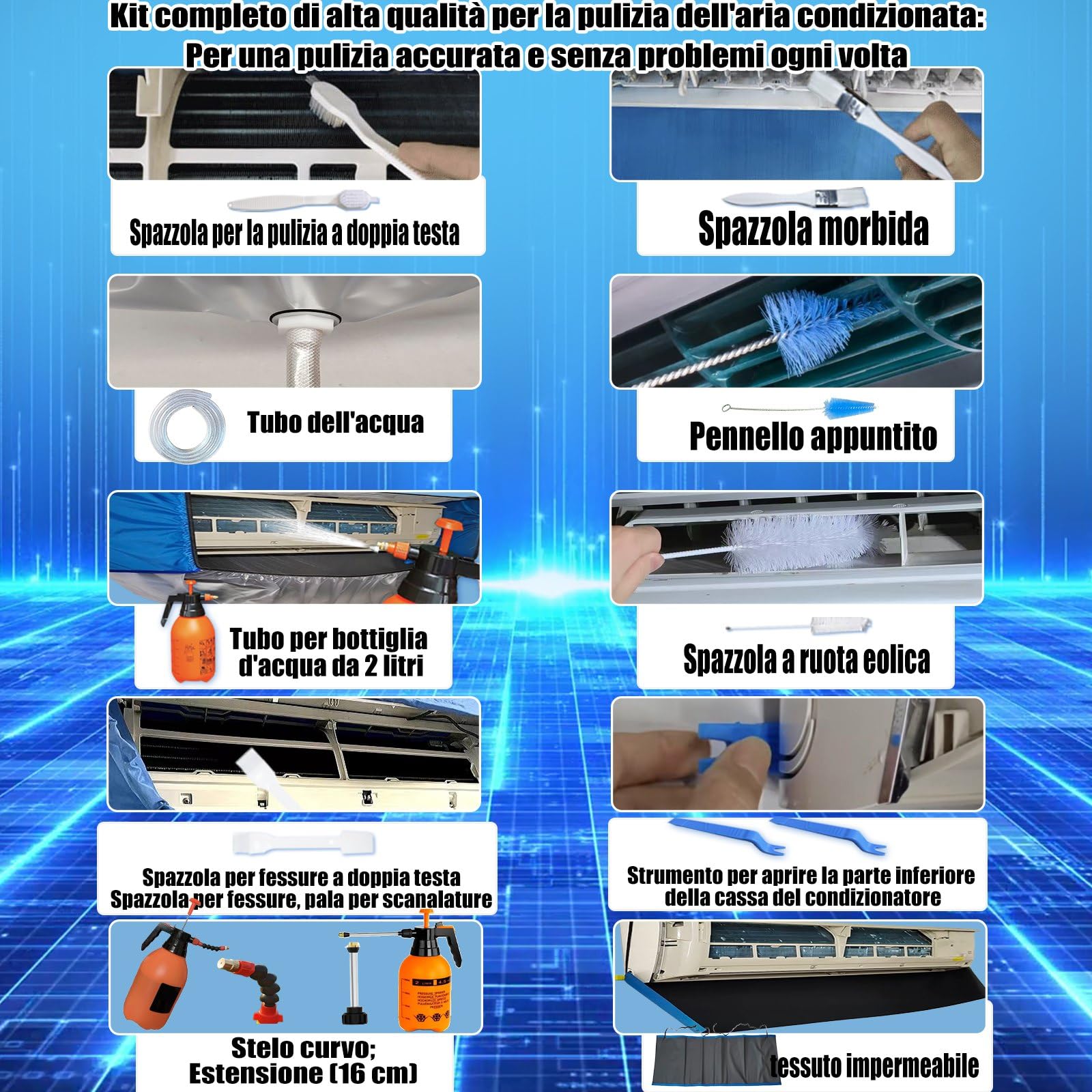 Sacco Kit Per Pulizia Split Condizionatore(Pannelli Laterali Migliorati),Sacco Pulizia Climatizzatore Spazio Extra (blu scuro, piccolo, 18 pezzi)