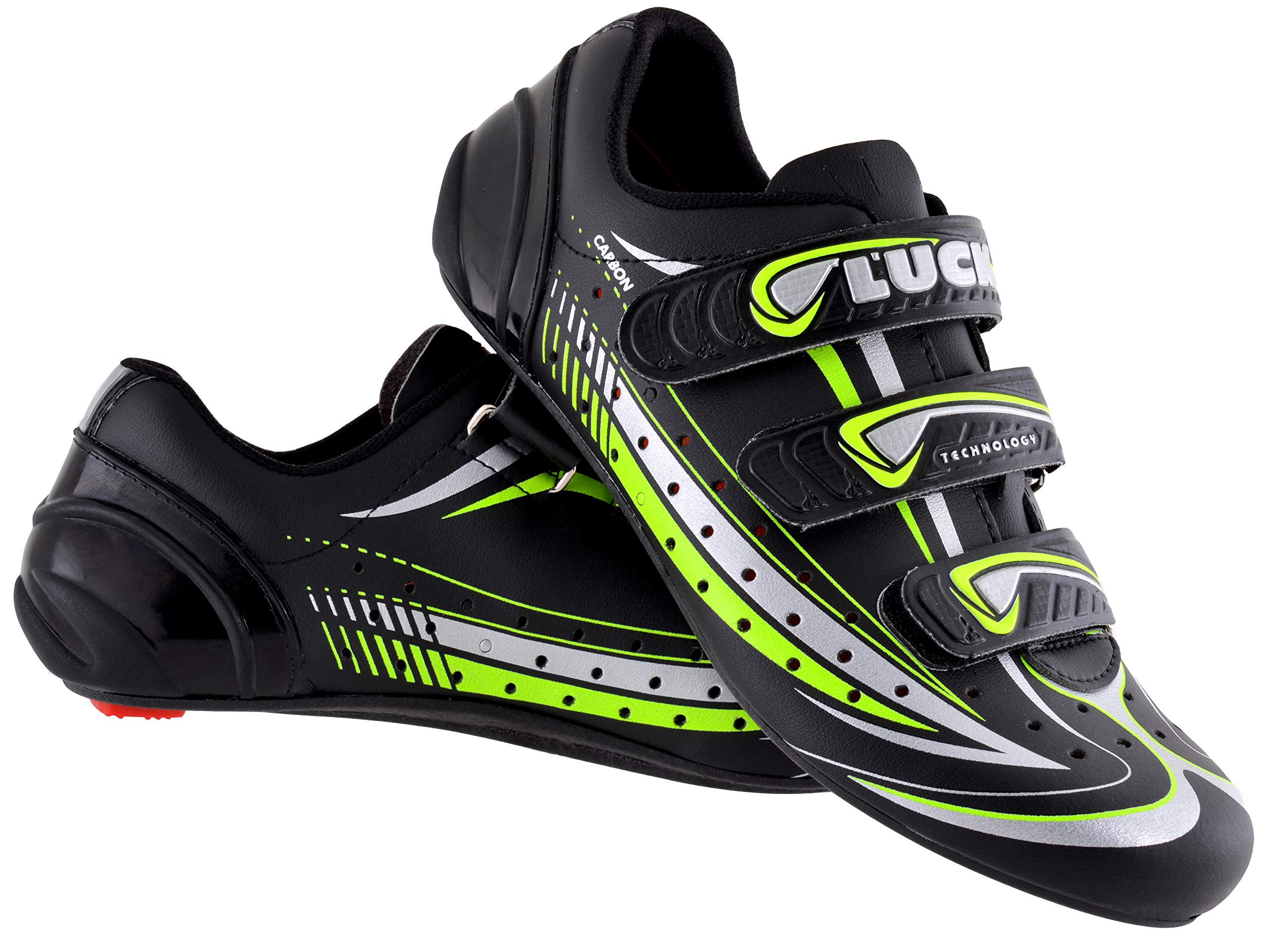 LUCK Zapatilla de Ciclismo Mega, para Carretera, con Suela de Carbono y Triple Tira de Velcro.