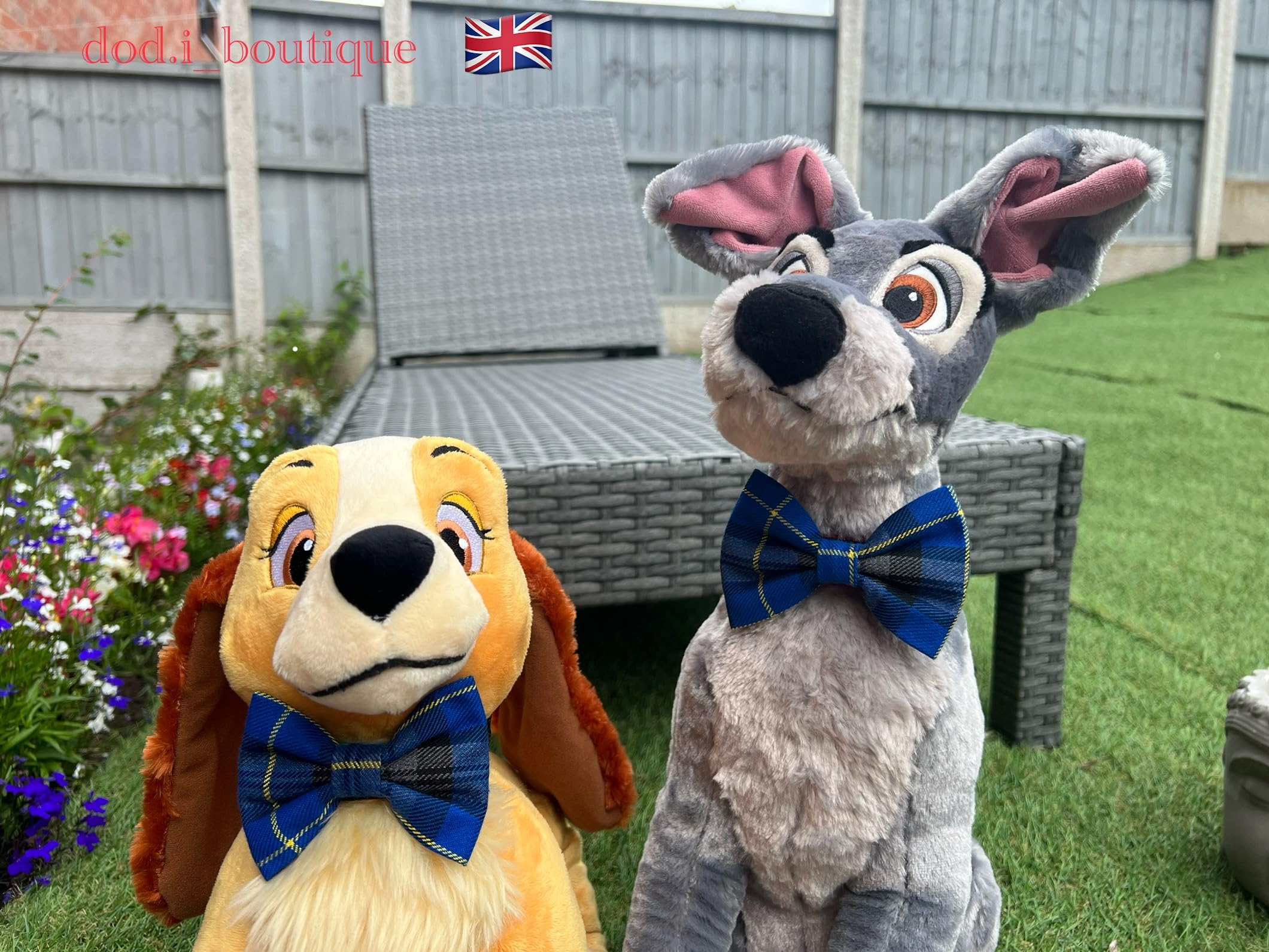 New Dogs Bow Tie Tartan woven Elastic Band attach COLLAR ACCESSORY Handmade UK (Large Tartan Blue), beige - Image 4