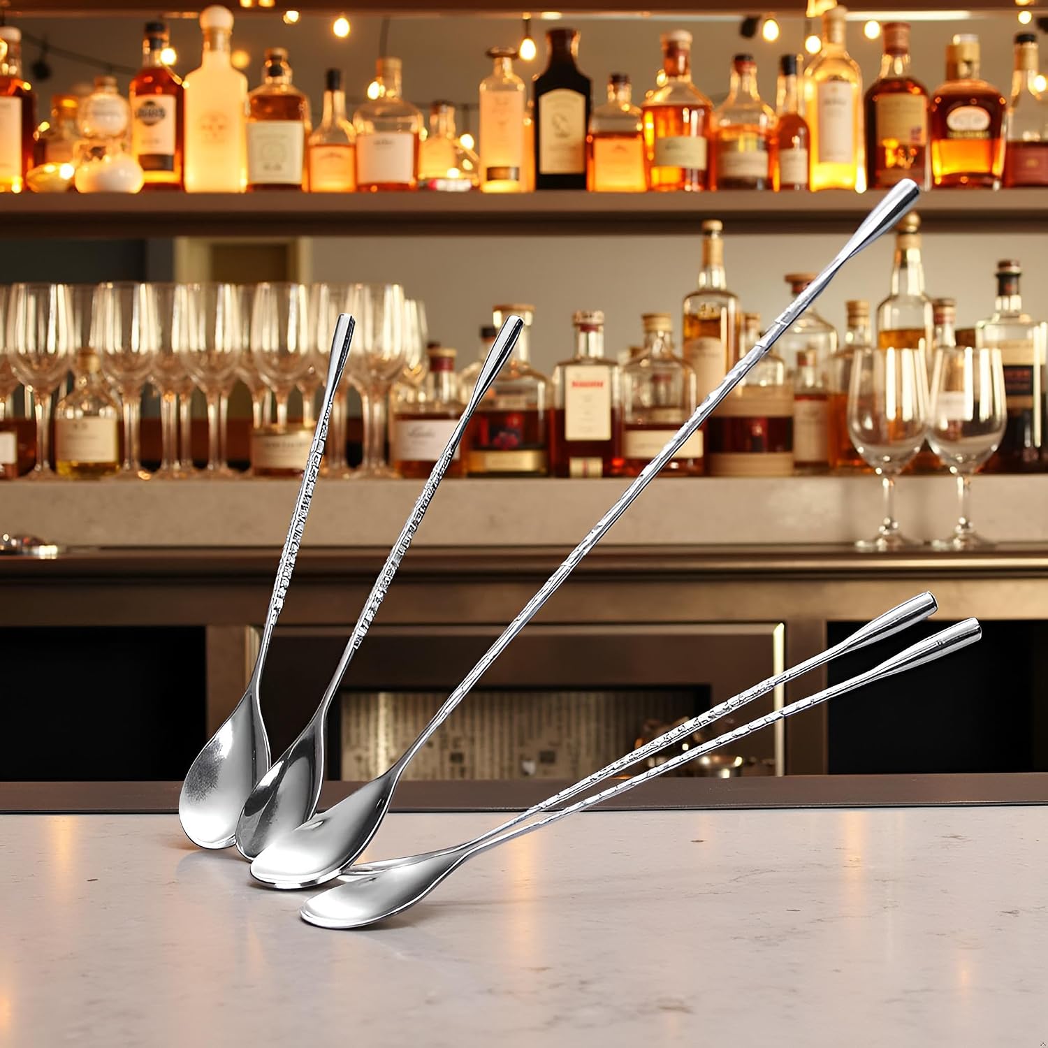 2 Pieces Silver 12 Inches Stainless Steel Mixing Spoons, Long handle spiral Pattern Bar Cocktail spoon, Bar Bartender Mixing Spoon Cocktail Stirrers Specialty Spoons