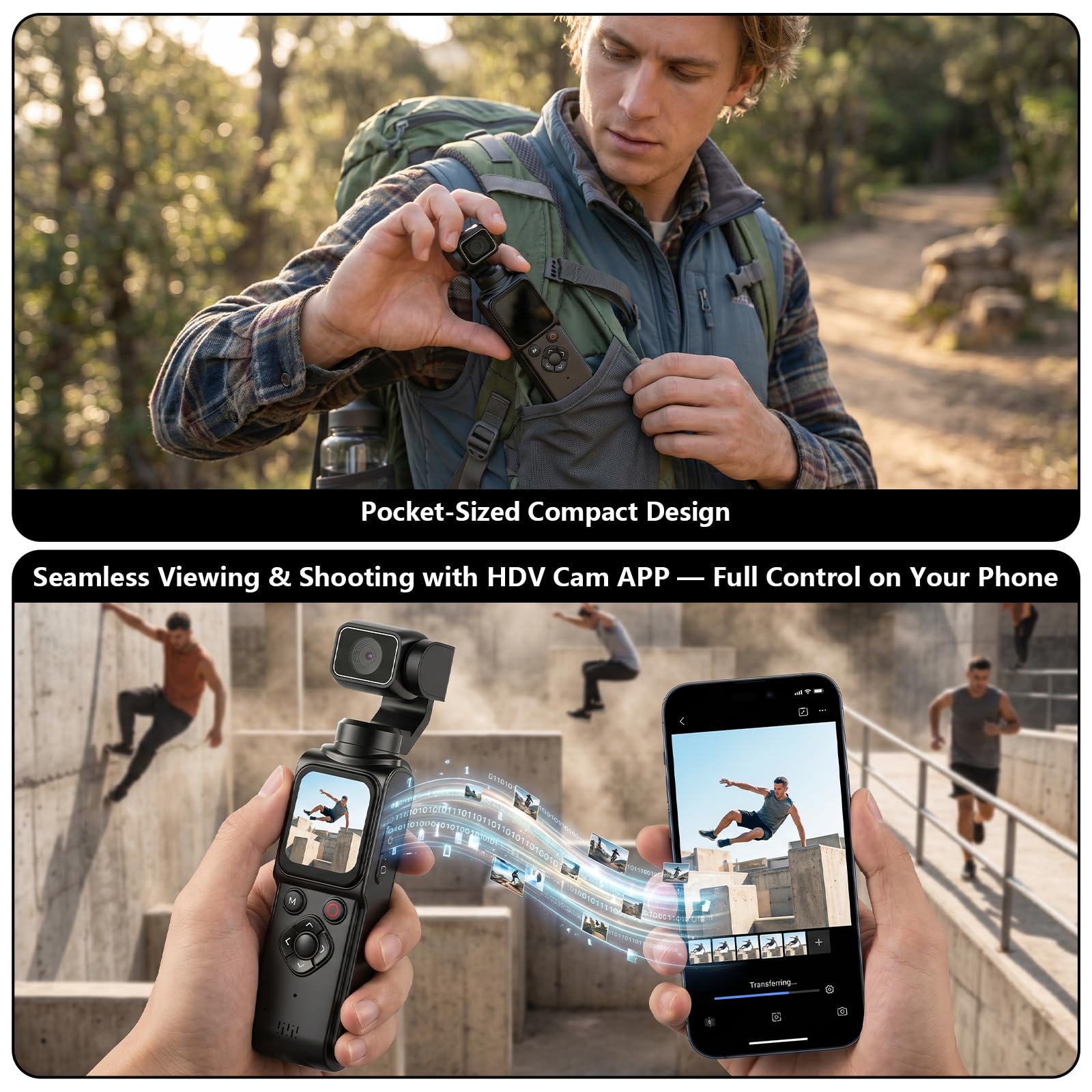 Cámara de vlogging 4K, cámara de bolsillo portátil, 4K/30FPS con foto de 75MP, lente giratoria de 330° y seguimiento facial, pantalla táctil de 1.7 pulgadas, Wi-Fi, zoom digital de 18x, para YouTube