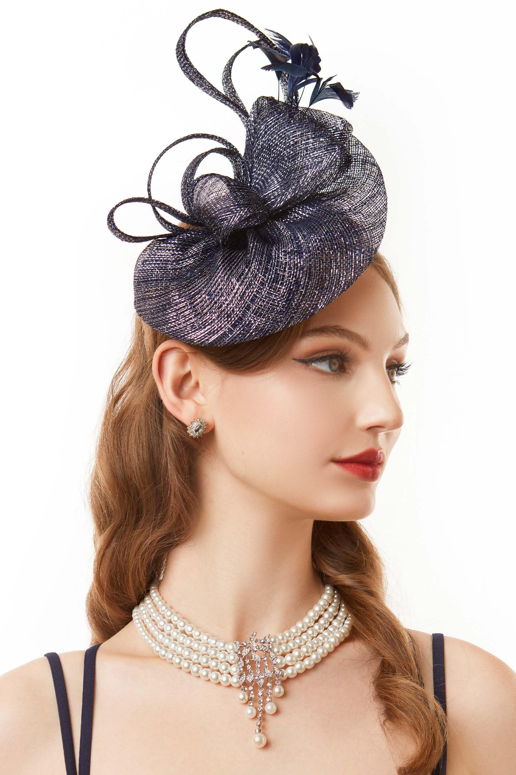 BABEYOND Women's Pillbox Fascinator Hat Kentucky Derby Hat Feather Fascinator Headband Tea Party Fascinator Hat for Cocktail