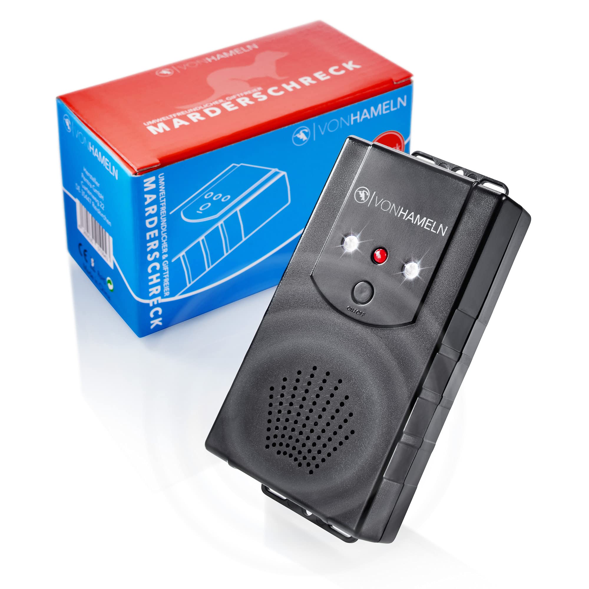 PATTLER® Mobile marten deterrent car, house, attic, garden - connection to car battery, via USB or battery operation - marten repellent with flash light