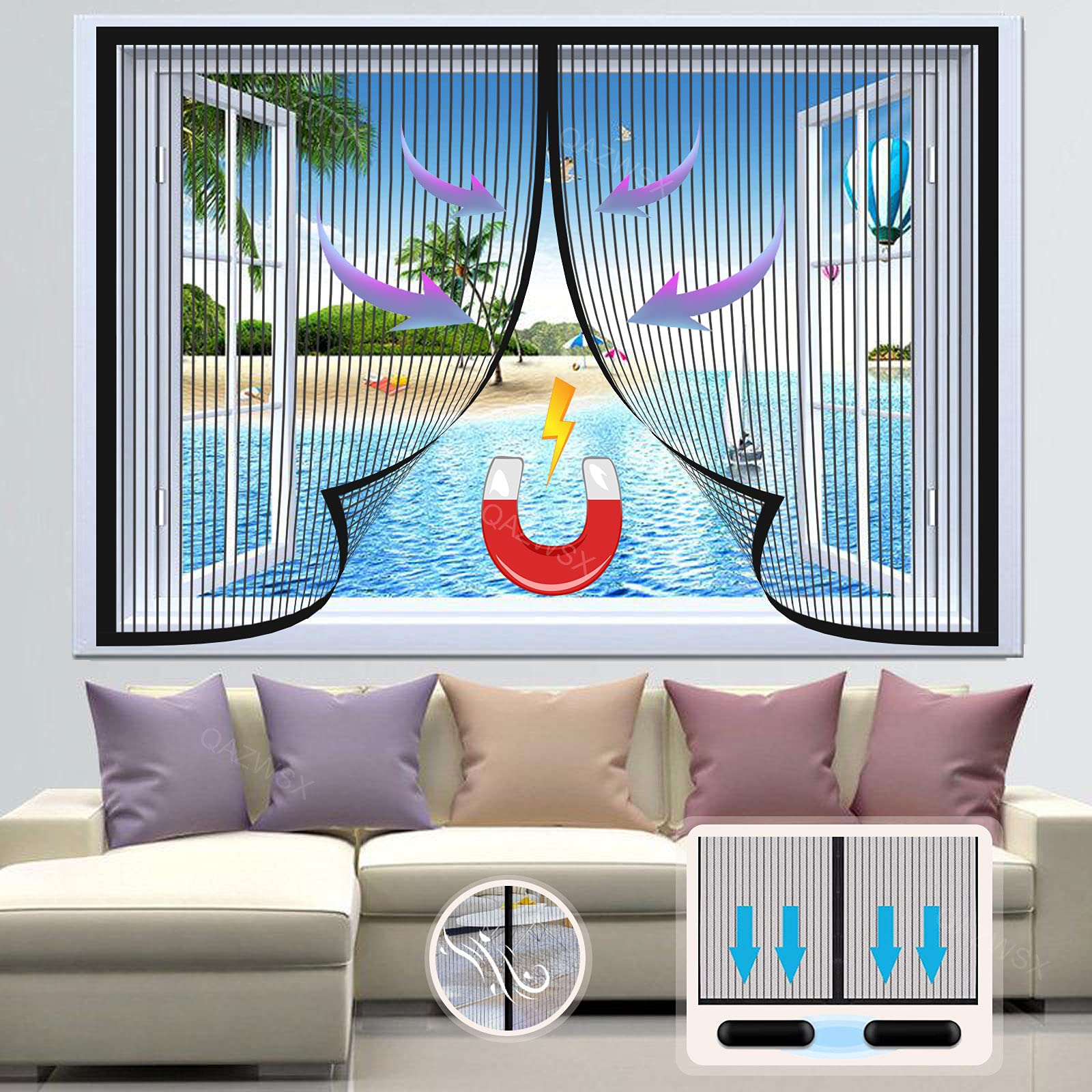 Magnet-Fliegengitter Für Fenster & Türen – Selbstschließend, Ohne Bohren, 90x110 Cm (schwarz)