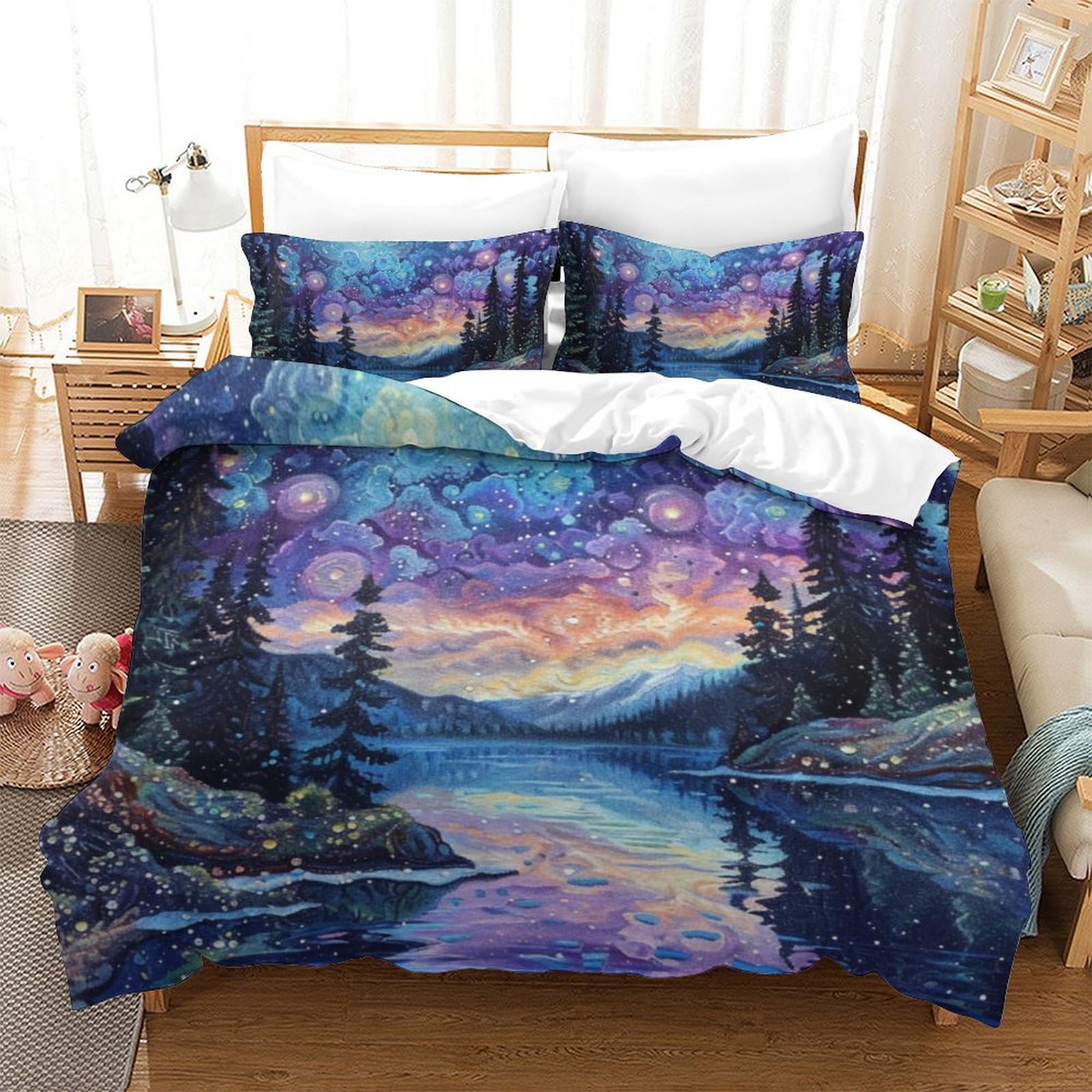 Housses De Couettes 3 Pièces Microfibre Super Douce Forêt Van Gogh 200x200
