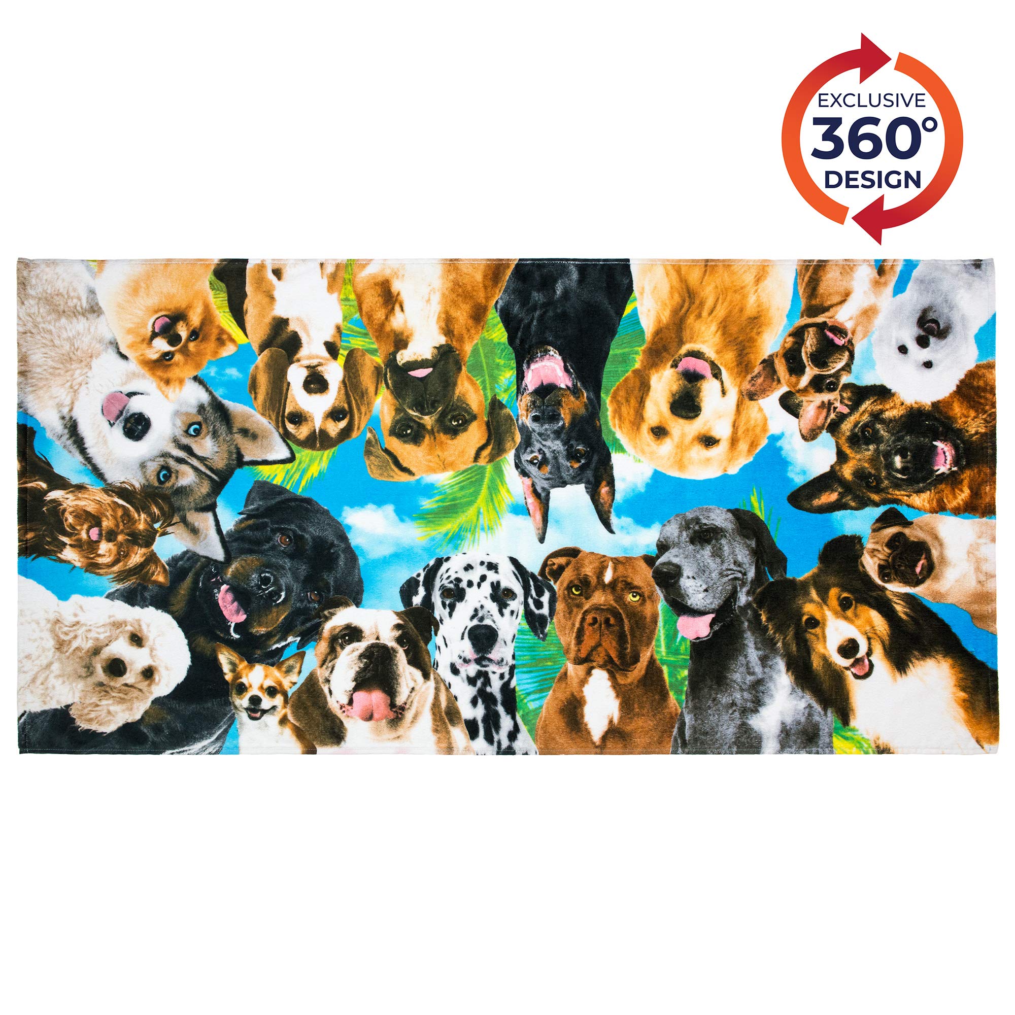 Softerry Dogs at The Beach - Toalla de playa para mascotas selfie 30 x 60 pulgadas 100% algodón terciopelo