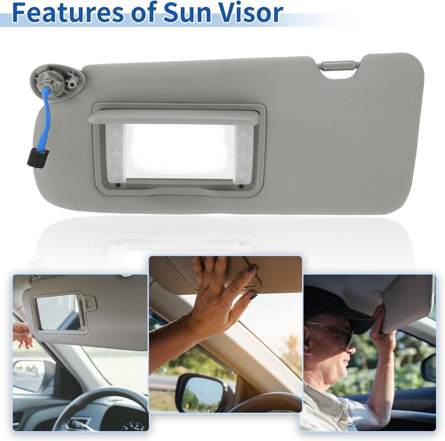 Left Driver Side Sun Visor for Honda CR-V 2017-2022, Car Sun Visor Assembly W/Vanity Light & Mirror Replaces No.83280-TLA-A62/83280-TLY-H11ZB Gray