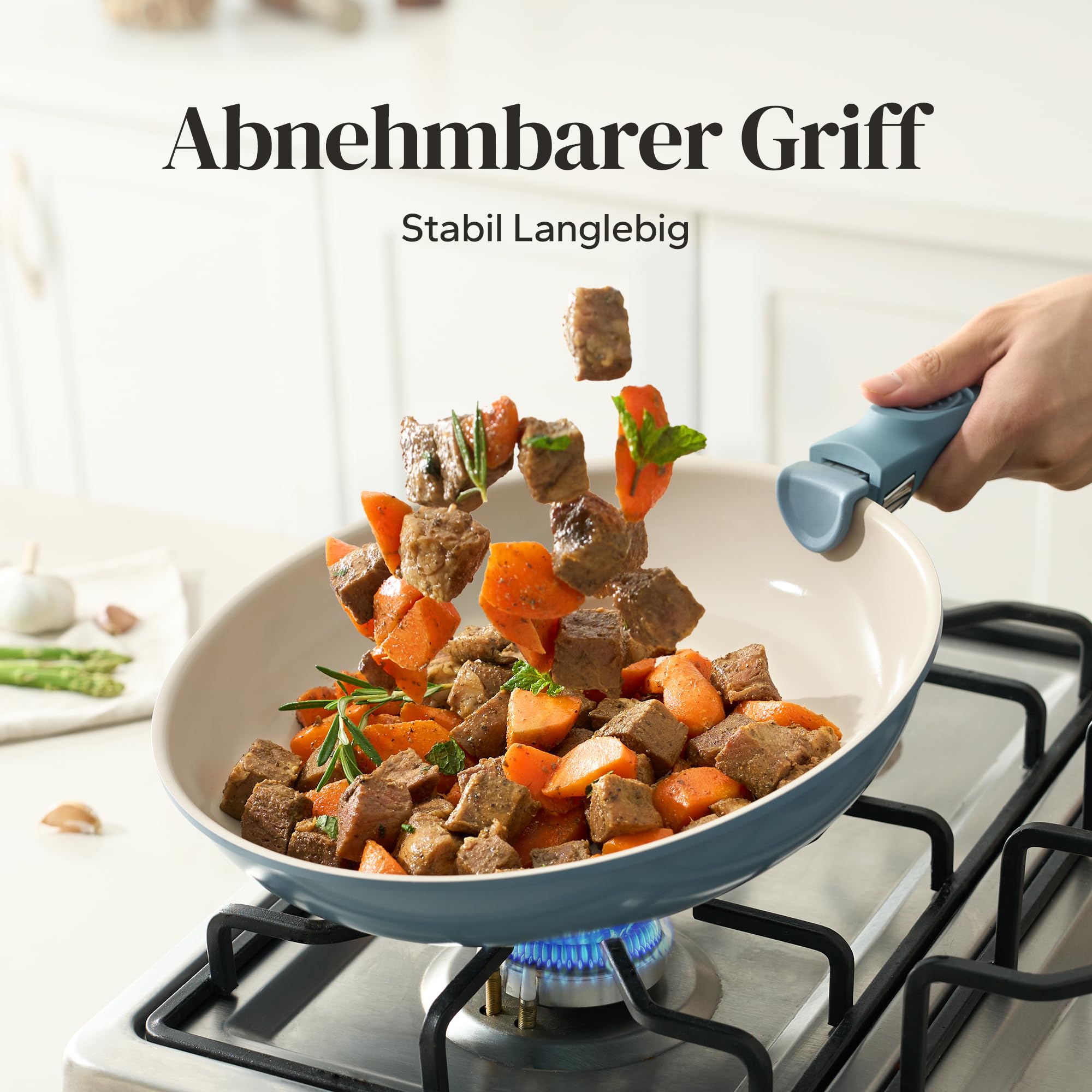 Redchef keramische pan, 6-delige pannenset met afneembare steel, pan vaatwasmachinebestendig, PTFE-vrij PFAS-vrij PFOA-vrij, blauw