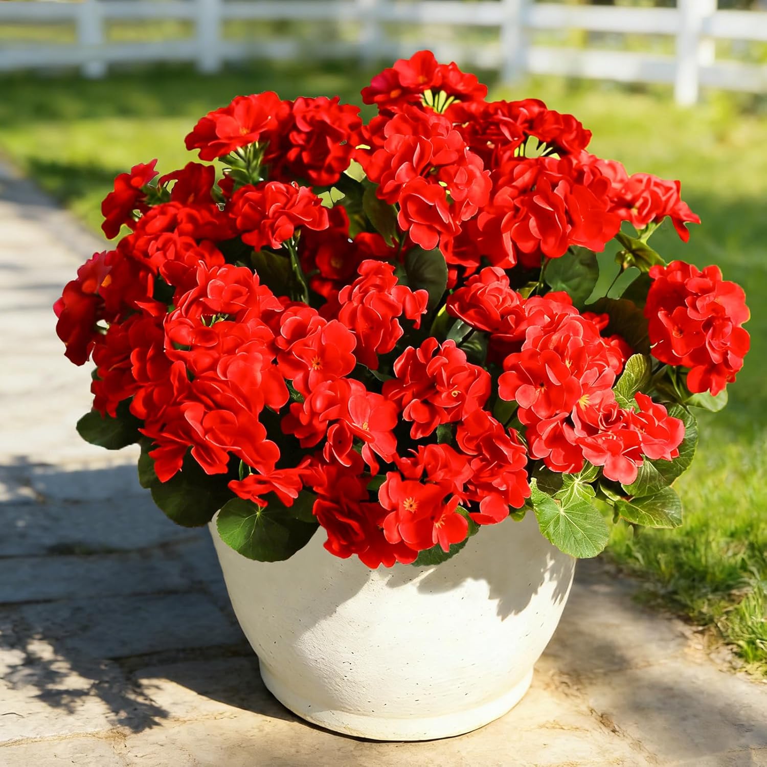 12 Pcs Artificial Flowers for Outdoors, Fake Outdoor Flowers, Red Artificial Geraniums Plastic Flowers, Fake Plant for Outside, Silk Faux Flowers for Outdoor UV Resistant for Front Porch