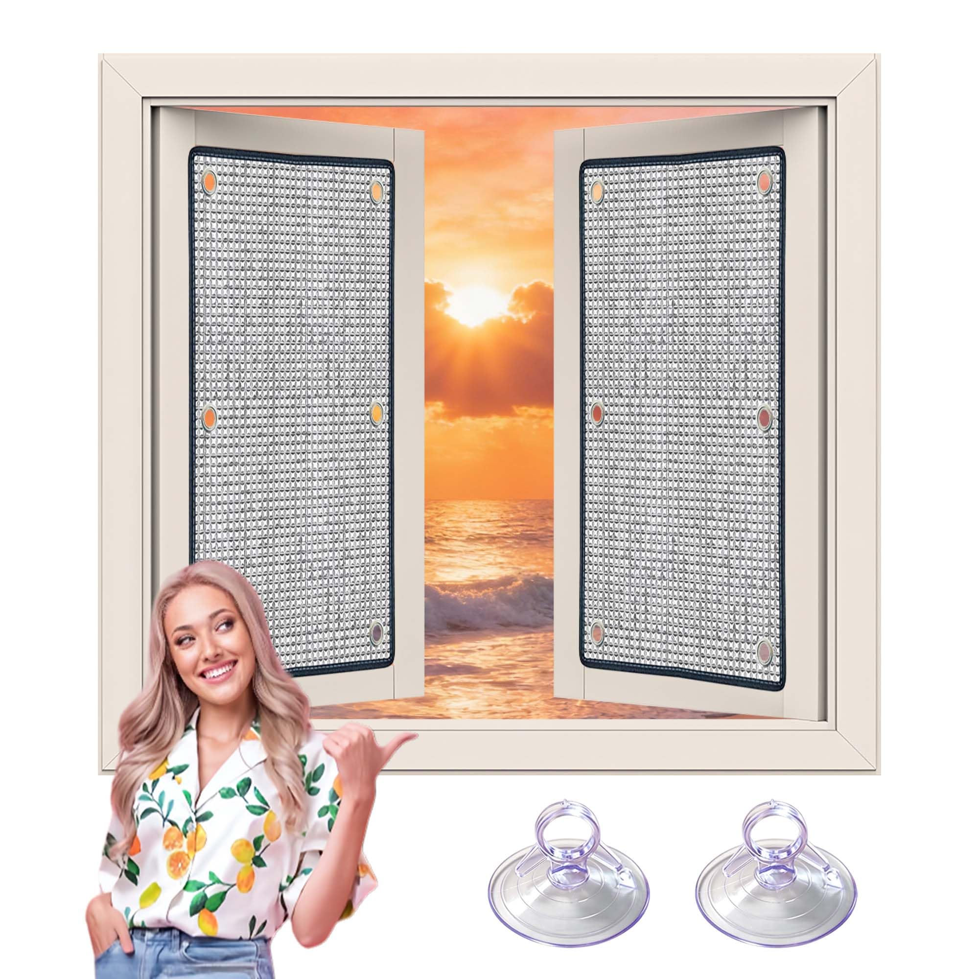Pellicola Termica Isolante 86 x 100 cm Anti Calore e Anti Sguardo Pellicola Termoisolante per Finestre Caldo e Freddo con Ventose per Privacy Casa Camper Lucernari, Argento