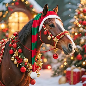 R HORSE Christmas Horse Costume Santa Hat