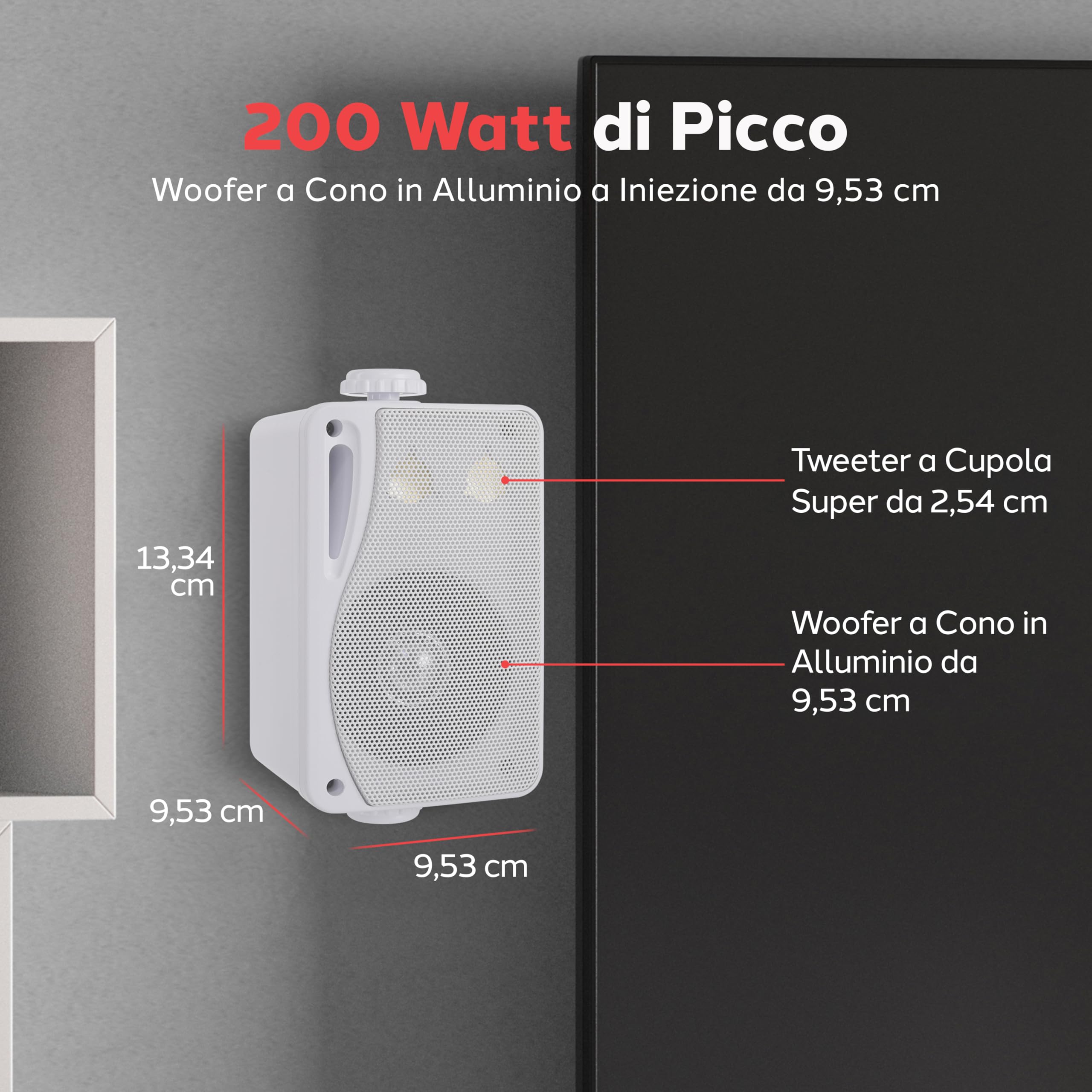 Pyle Cassa Mini a 3 Vie Impermeabile per Esterni, Altoparlante Coppia 8,89 Centimetri, 200 Watt Grado Marino, Resistente Intemperie, Griglia in ABS, Casa, Barca, ai Bordi della Piscina, Patio