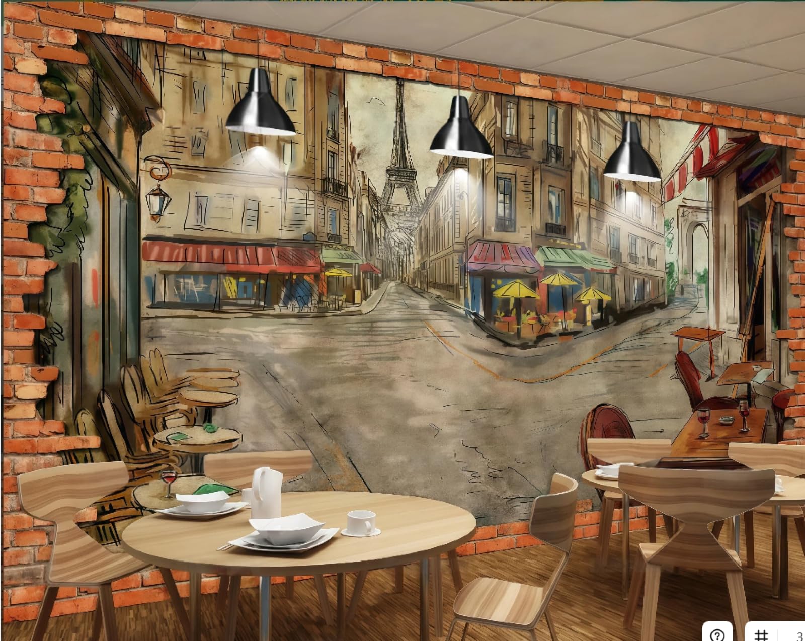 rskjdghshd Wallpaper Retro Brick Wall Hand-Painted Drink Cafe Image Oil Painting Western Restaurant Background Wall Mural Afternoon Tea Coffee Shop Wallpaper,3D,300x210cm