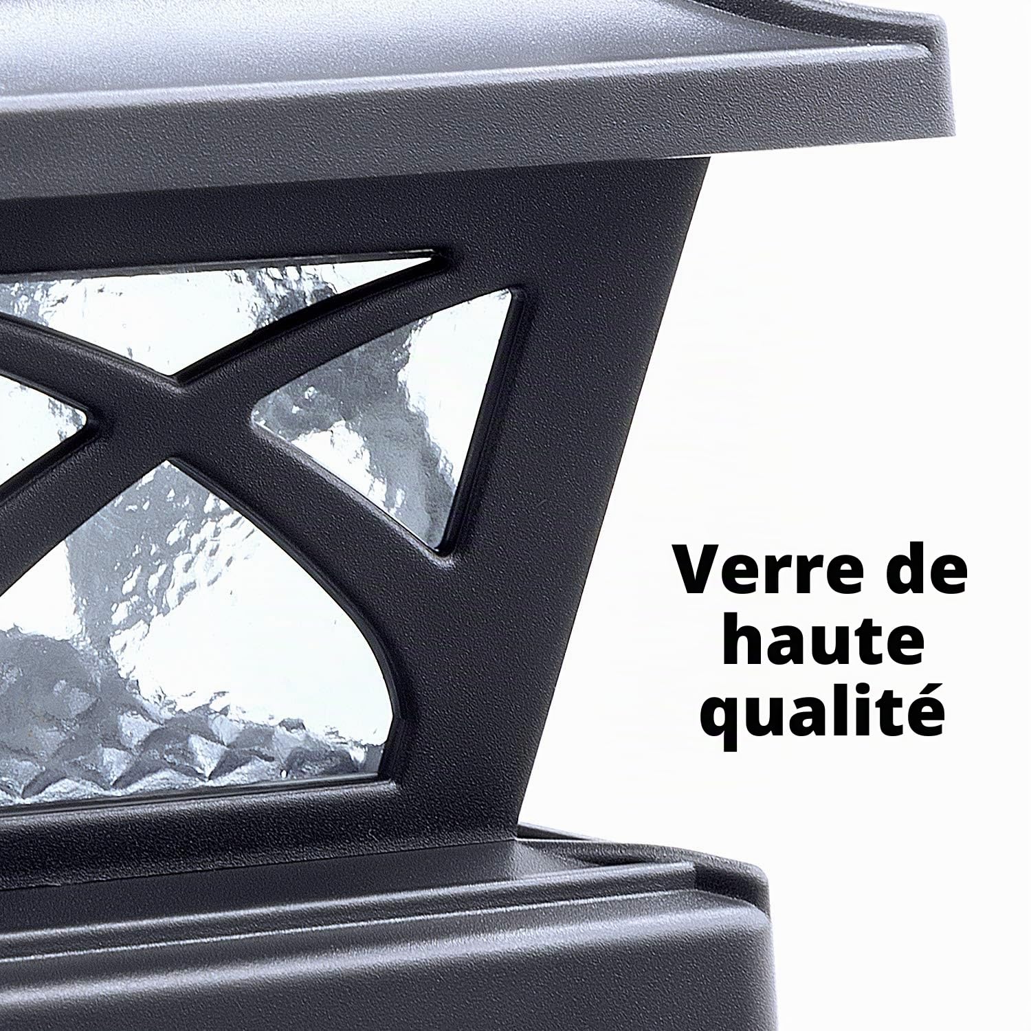 Siedinlar Lot de 4 lampes solaires pour poteau de clôture en verre extérieur avec 2 modes de couleur 8 LED pour poteaux 4x4 5x5 6x6 pour terrasse, clôture, patio, décoration, éclairage blanc chaud et