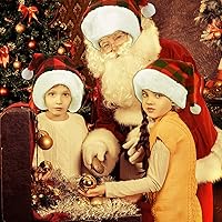 Vista 7 de Aneco Paquete de 4 sombreros de Papá Noel a cuadros rojos y negros, sombreros de Navidad a cuadros cortos de felpa con puños blancos para adultos