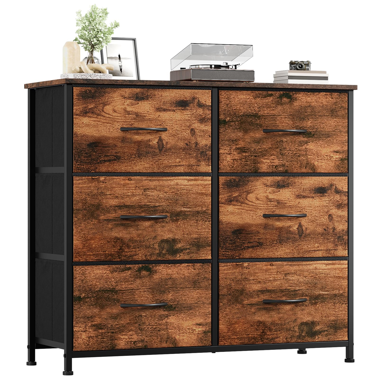 Somdot Chest of Drawers for Bedroom with 6 Drawers, Wide Storage Organizer Fabric Dresser for Closet Nursery Bedside Living Room Laundry Entryway Hallway, Wood Grain Print — image 1