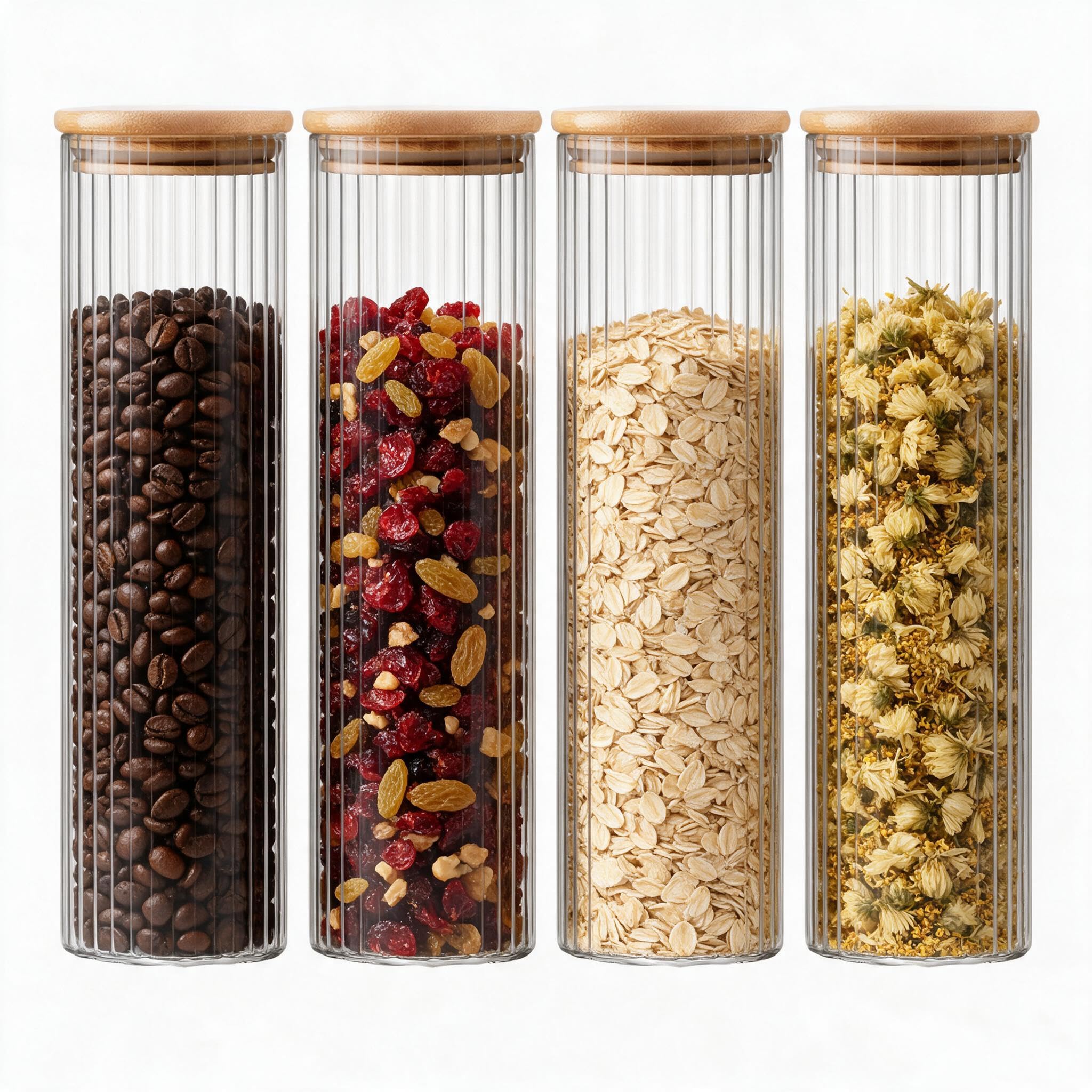 pantrytine 1.1L Round Cereal Storage Containers with Bamboo Lids Set of 4 — image 1