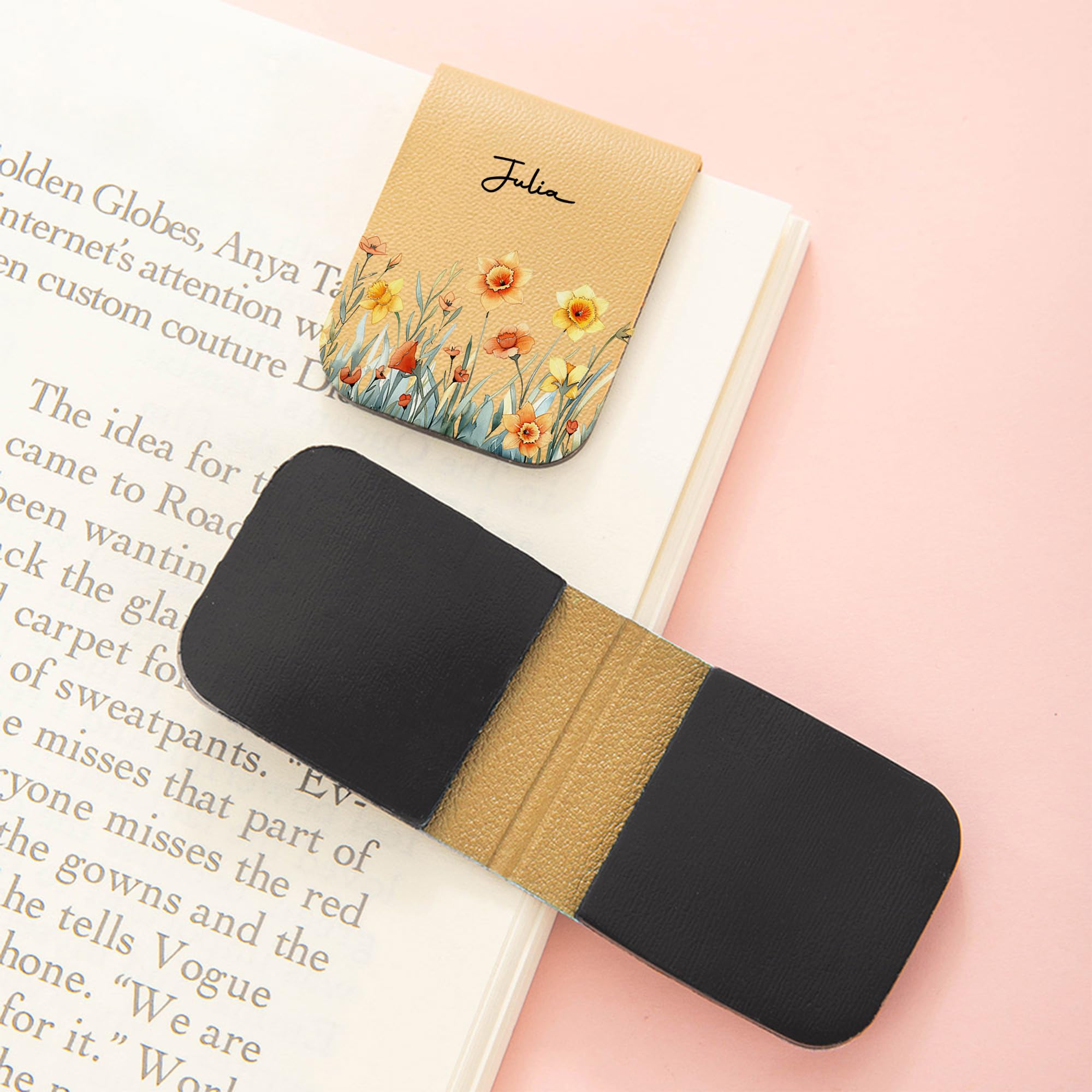 callie moment Personalised Magnetic Leather Bookmark Clip with Name, Custom Birth Flower Bookmarks for Women & Men, Book Lovers Birthday Gift (Watercolor Birth Flower 2)