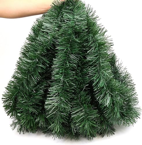 Miniatura 10 de Guirnalda de oropel verde de 50 pies para árbol de Navidad, decoraciones para árbol de Navidad, guirnalda metálica brillante con torsión para árbol,