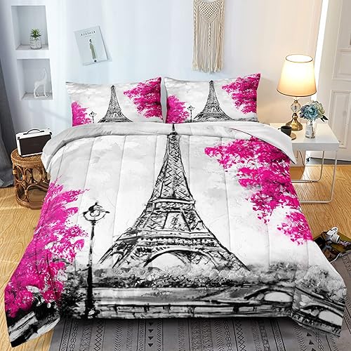 Miniatura 2 de Juego de edredón de la Torre Eiffel, tamaño matrimonial, juegos de ropa de cama de París para niñas, parejas, estilo Francia, París, Torre Eiffel,