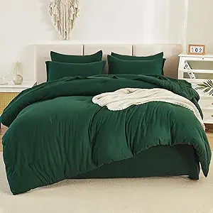 Litanika Super King Plus Comforter Sets Emerald Green - 7 Pieces Bed in a Bag Oversized King Bedding Comforter Sets, Solid Lightweight Bed Set with Comforter, Sheets, Pillowcases & Shams
