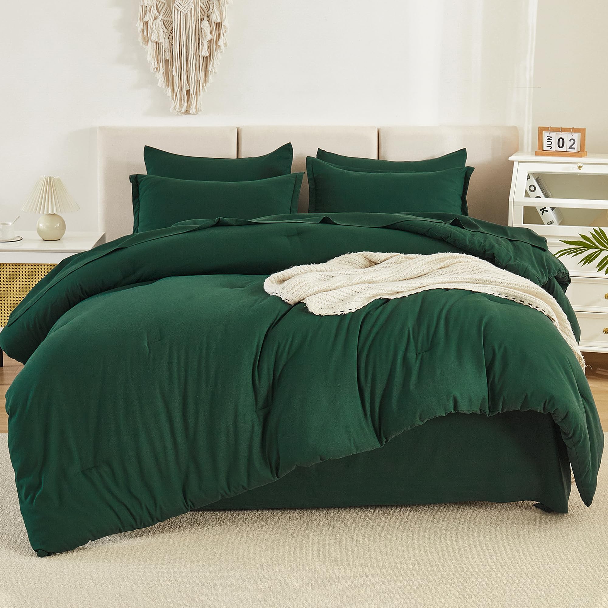 Litanika King Size Comforter Set Dark Emerald Green - 7 Pieces Bed in a Bag King Bedding Comforter Sets, Solid Lightweight Bed Set with Comforter, Sheets, Pillowcases & Shams