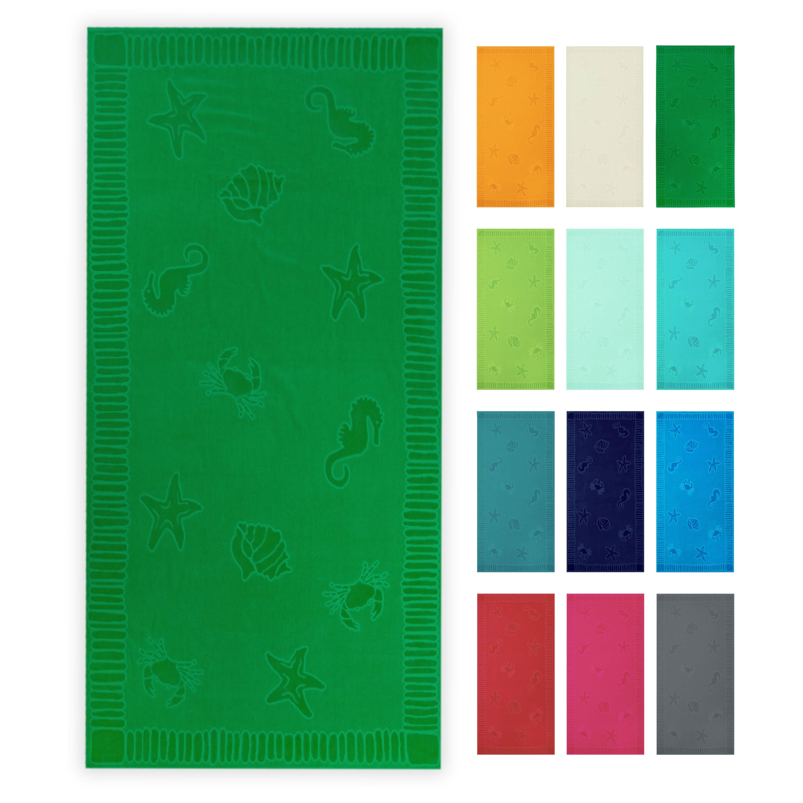 ZOLLNER Toalla de Playa grande, 100x200 cm, 100% algodón, Verde