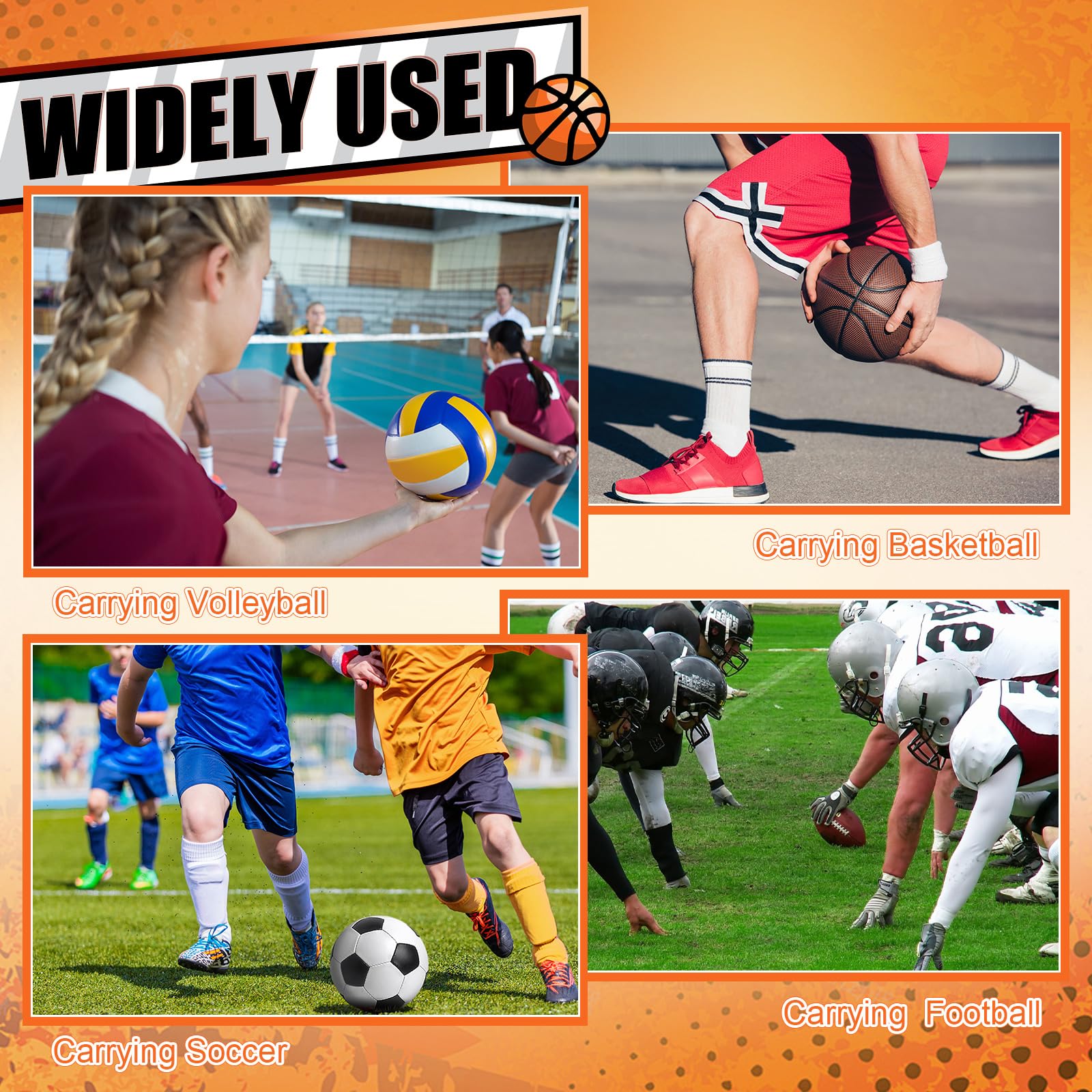 Dansydaisy Netz-Balltaschen für Basketball, Volleyball, Fußball, Einzel-Aufbewahrungstasche mit Reißverschlussfach, Kordelzug, Sling-Rückentasche, D-Ringe zum Tragen des Balls