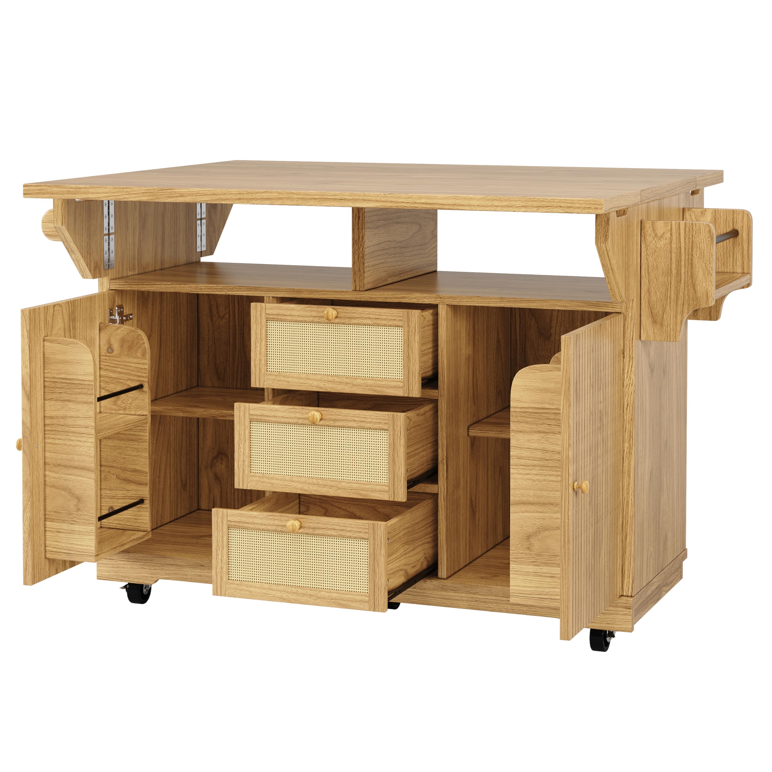 Lexiou Carro plegable para servir de cocina, 95 cm, con altura ergonómica | Cajones de ratán de polietileno para cocina, balcón y camping, color marrón oscuro