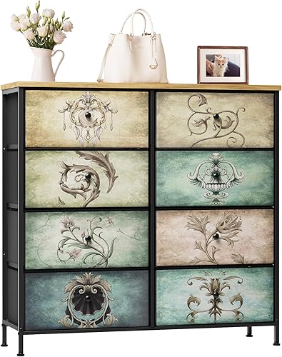 Cómoda para dormitorio, cómoda de 8 cajones y cómoda para soporte de TV, organizador de almacenamiento de tela para dormitorio, sala de estar,