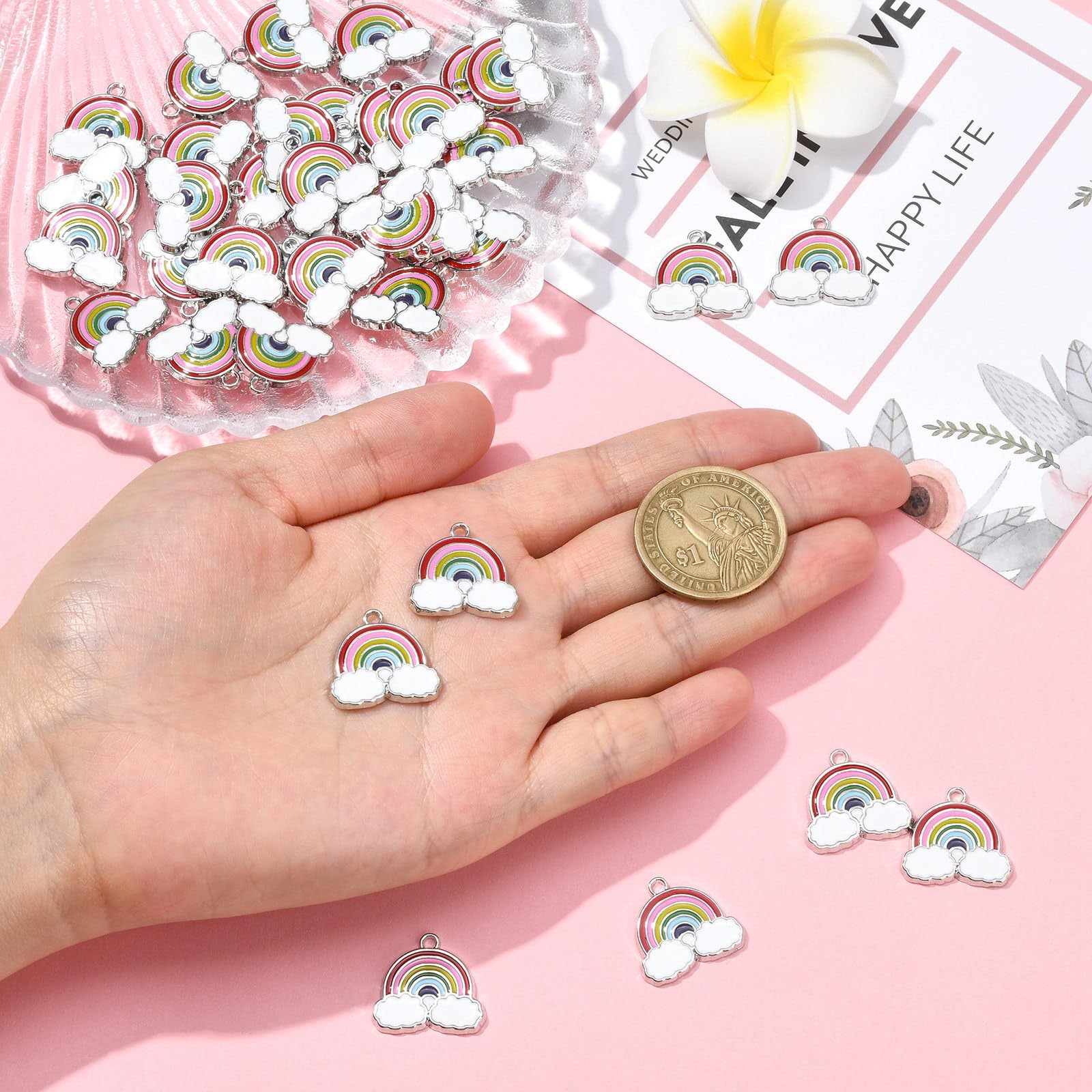 100 Ciondoli Arcobaleno Per Creare Gioielli Fai Da Te - Forma Cuore 17.5x19mm, Ideali Per Collane E Bracciali - Foto 9