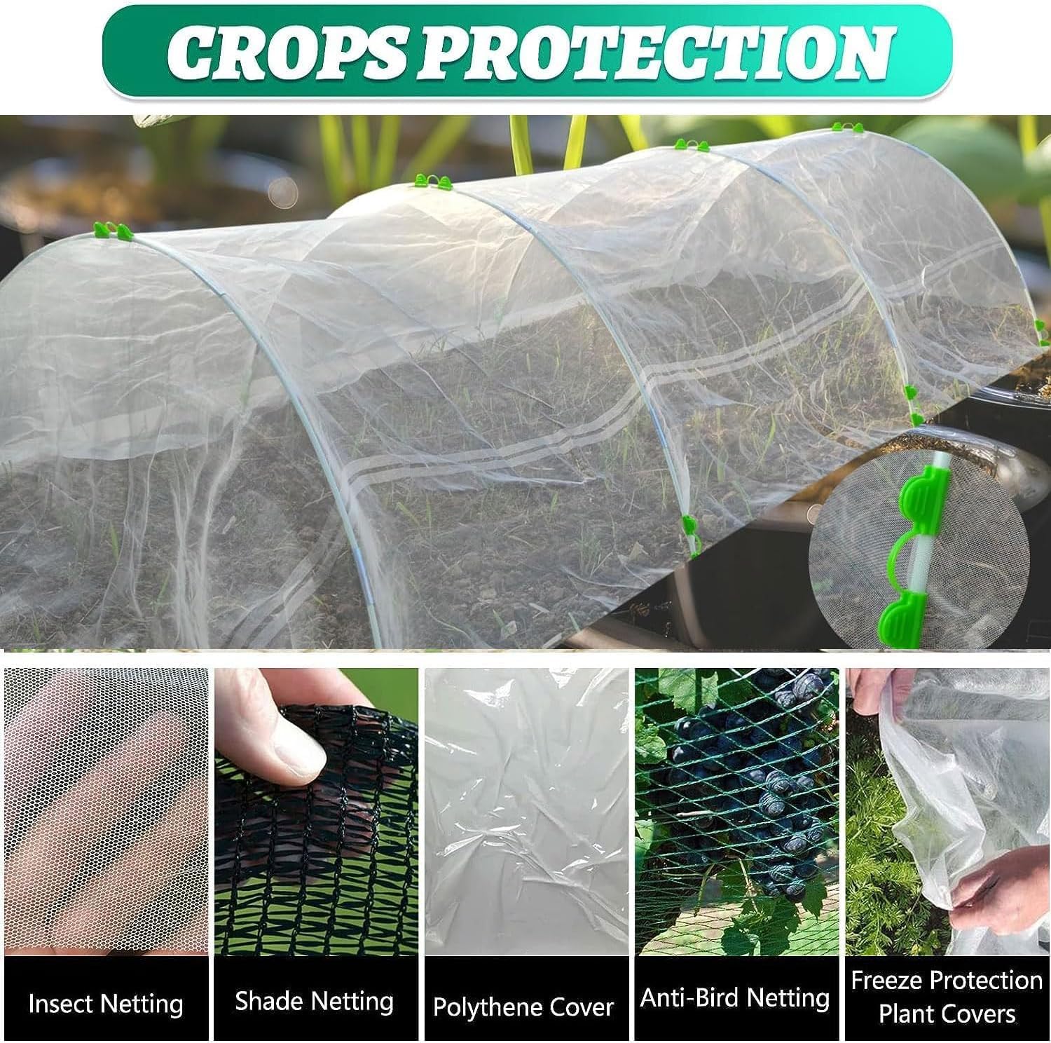 30 arcos de túnel de plantación, 2,5 x 15 m red antiinsectos, túnel de película para cama elevada, red para verduras de jardín, red de protección de plantas, red para plantas