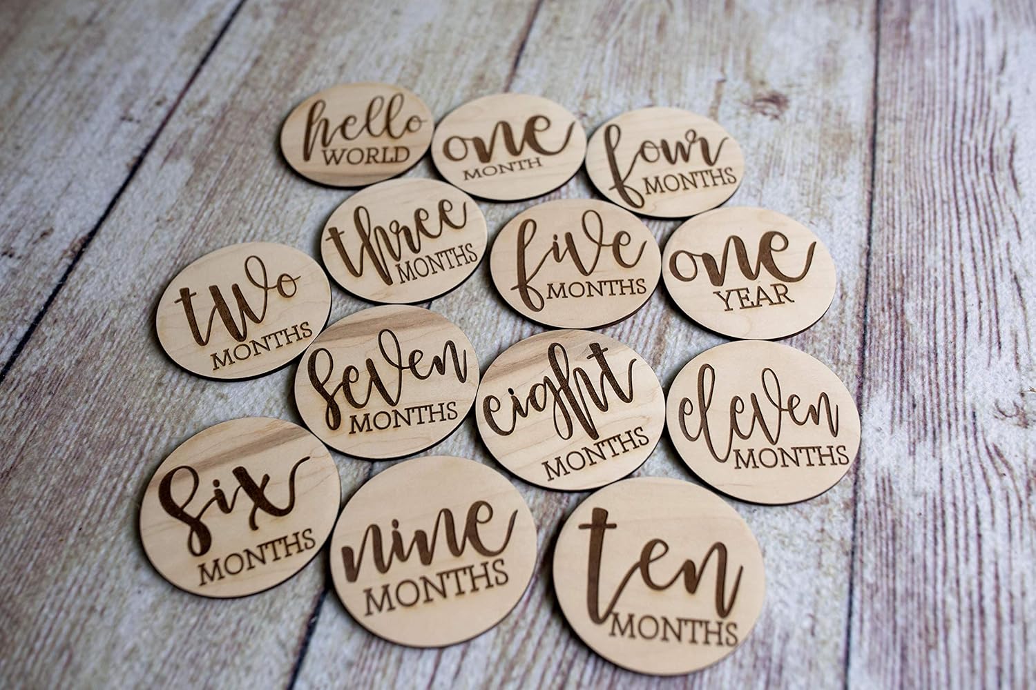 Baby Natural Wooden Discs for Monthly Newborn Photos, Milestone Wood Signs, Fresh 48 Photo Prop, Gender Neutral First Year Cards, Minimalist Baby Shower