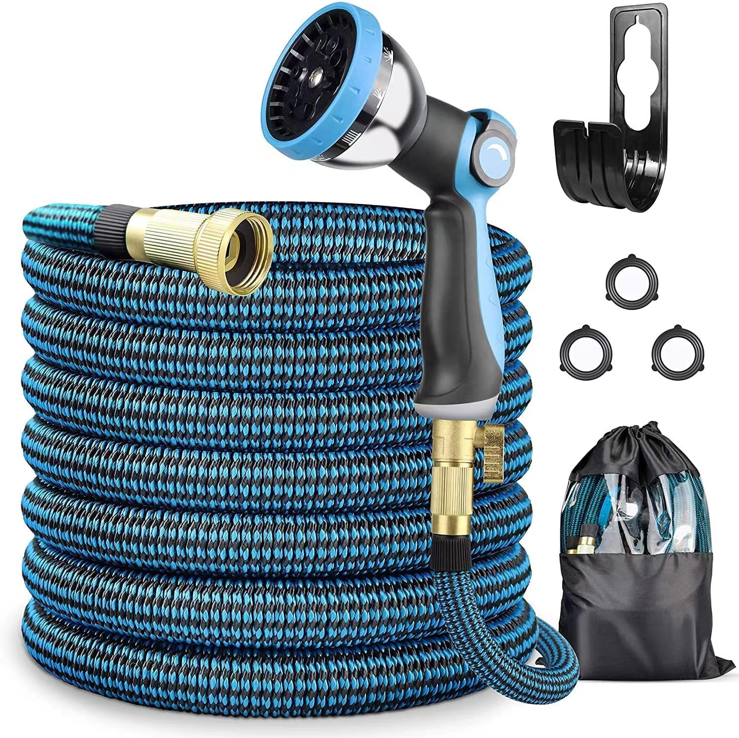 Expandable Garden Hose 25FT,Water Hose with Extra-Strong 3/4" Brass Connector,10 Function Spray Nozzle, Flexible Hose with Enhanced Fabric,Superior Strength 3750D(25FT)