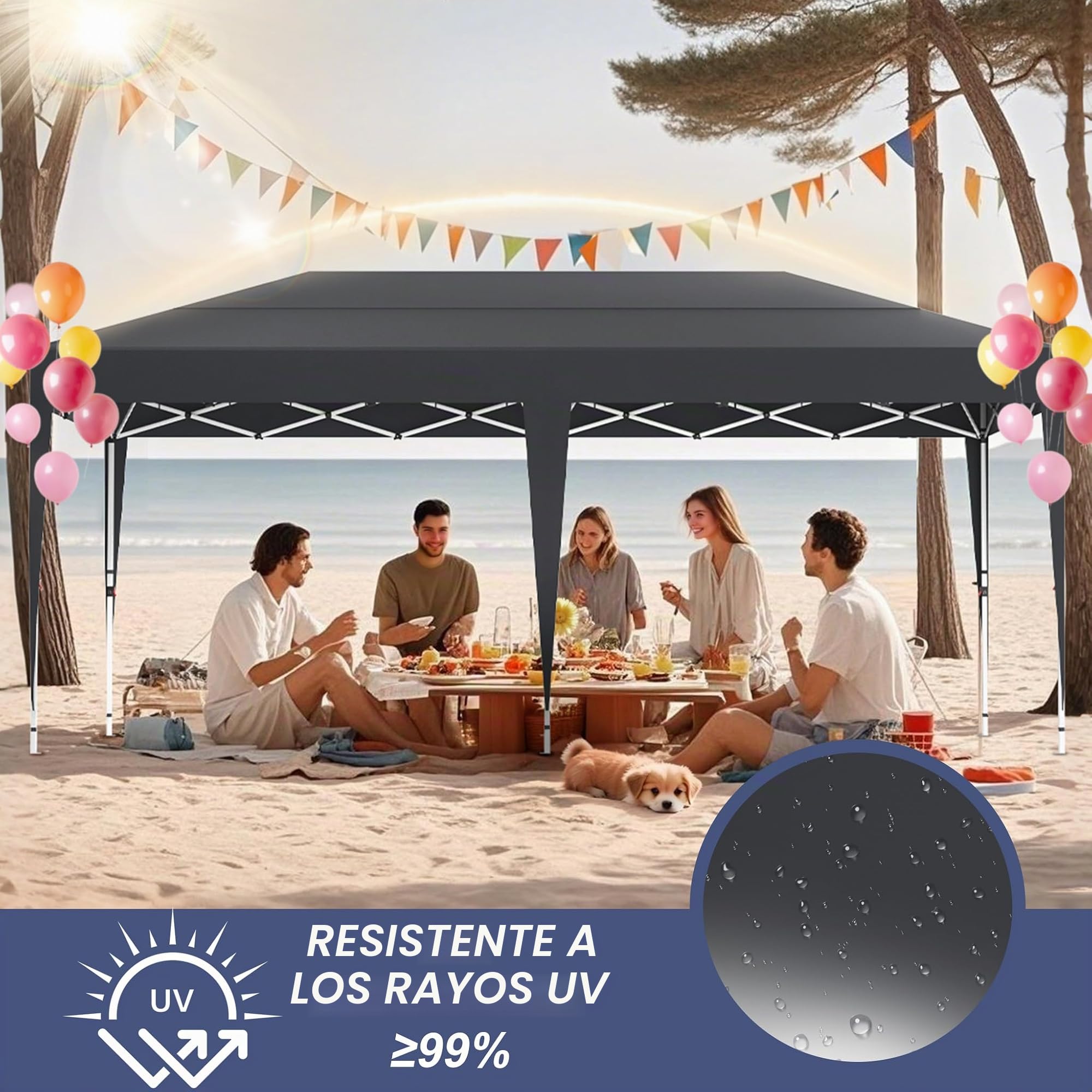 UISEBRT Pabellón plegable, 3x6, plegable, carpa para fiestas, impermeable, protección UV, altura ajustable, pabellón, exterior, incluye bolsa de transporte y anclajes de suelo, antracita