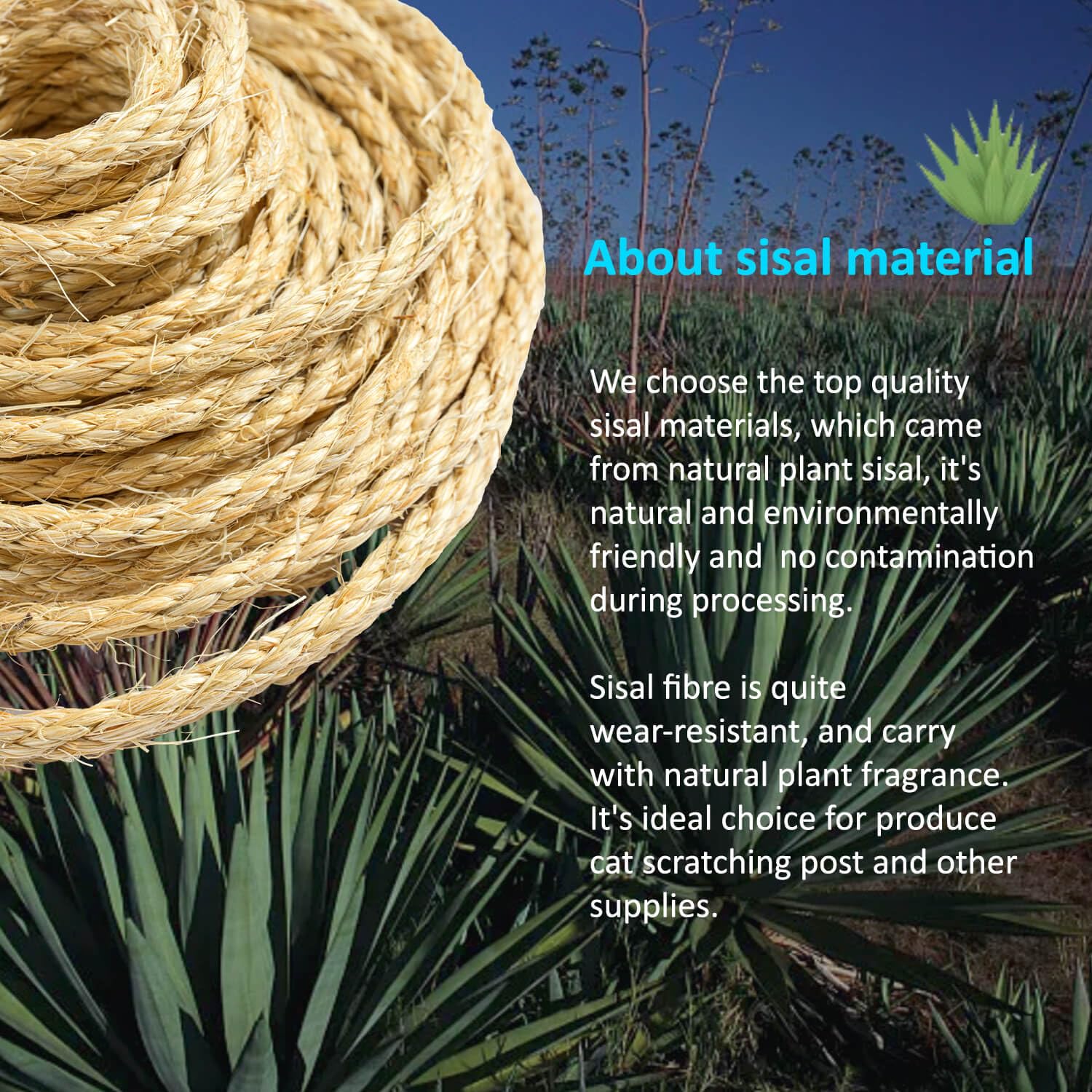 Cuerda de sisal natural para gatos para rascar poste de árbol, cuerda de cáñamo para reparar, recuperar o rascar bricolaje, color natural, 90 pies