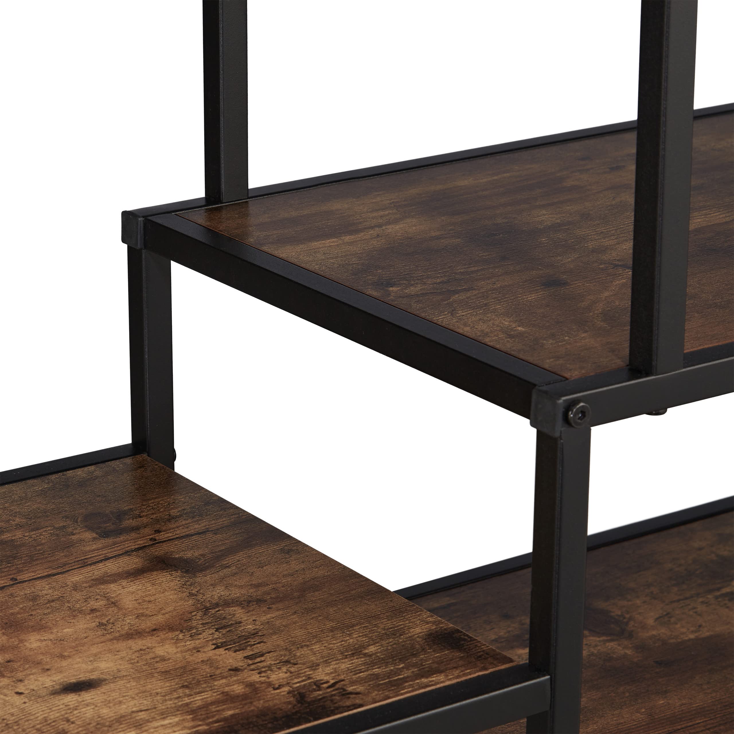 Relaxdays Scaffale in Stile Industrial, 5 Ripiani Effetto Legno Mobile Vintage Consolle 79x115x33 cm, Nero Marrone Scuro