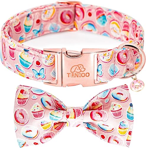 Tunkoo - Collar de perro rosa con moño lindo tipo pastel - Collar para mascotas duradero, ajustable y elegante. Disponible en talla pequeña,