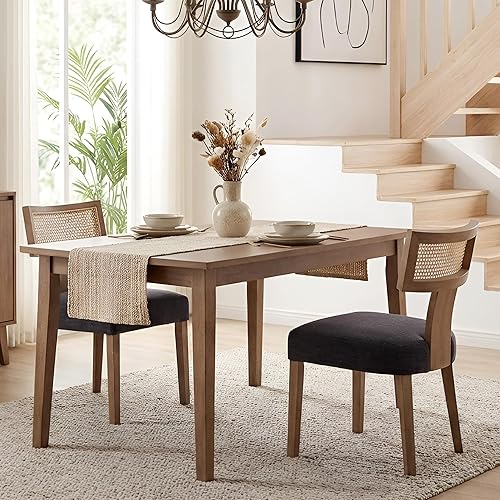 Miniatura 23 de Wahson Juego de 2 sillas de comedor estilo granja, sillas de cocina modernas de mediados de siglo tapizadas en carbón con patas de madera negra,