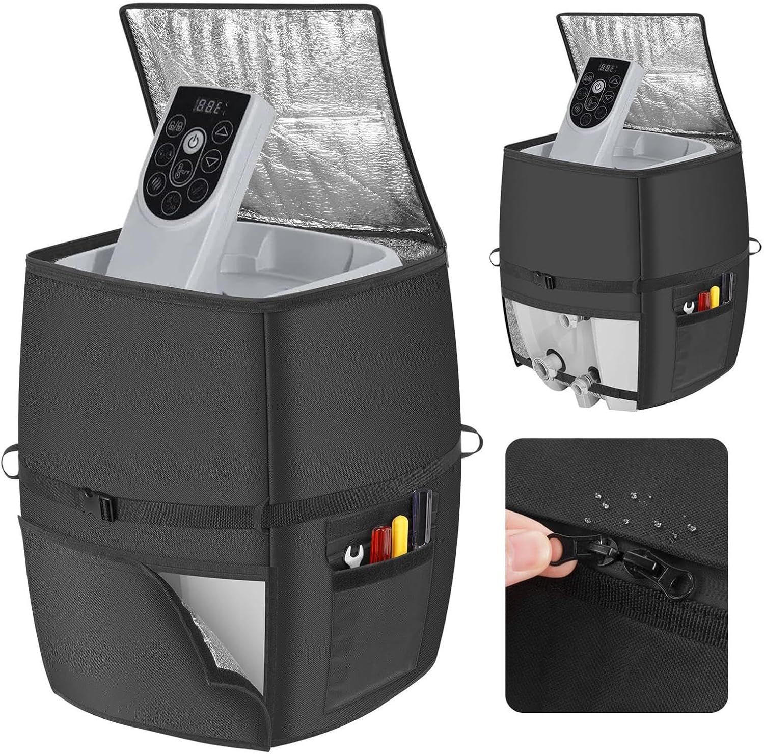 Hot Tub Pump Cover, Outdoor Spa Heater Protector, Aluminum Foil Zipper Closure Shield, Fabric Guard for Entertainment Areas, Weather Resistant Accessory, Reliable Protection for Beach House Equipment