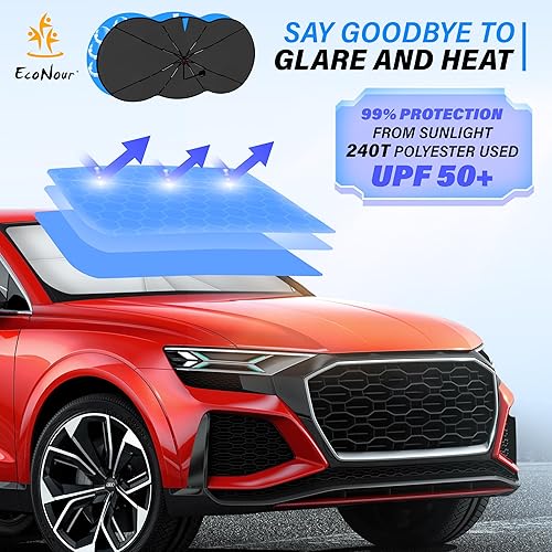 Vista 11 de EcoNour Parasol para parabrisas de automóvil Parasol plegable con bloqueador UV Visera polarizada para SUV, Sedán, Camión Parasol