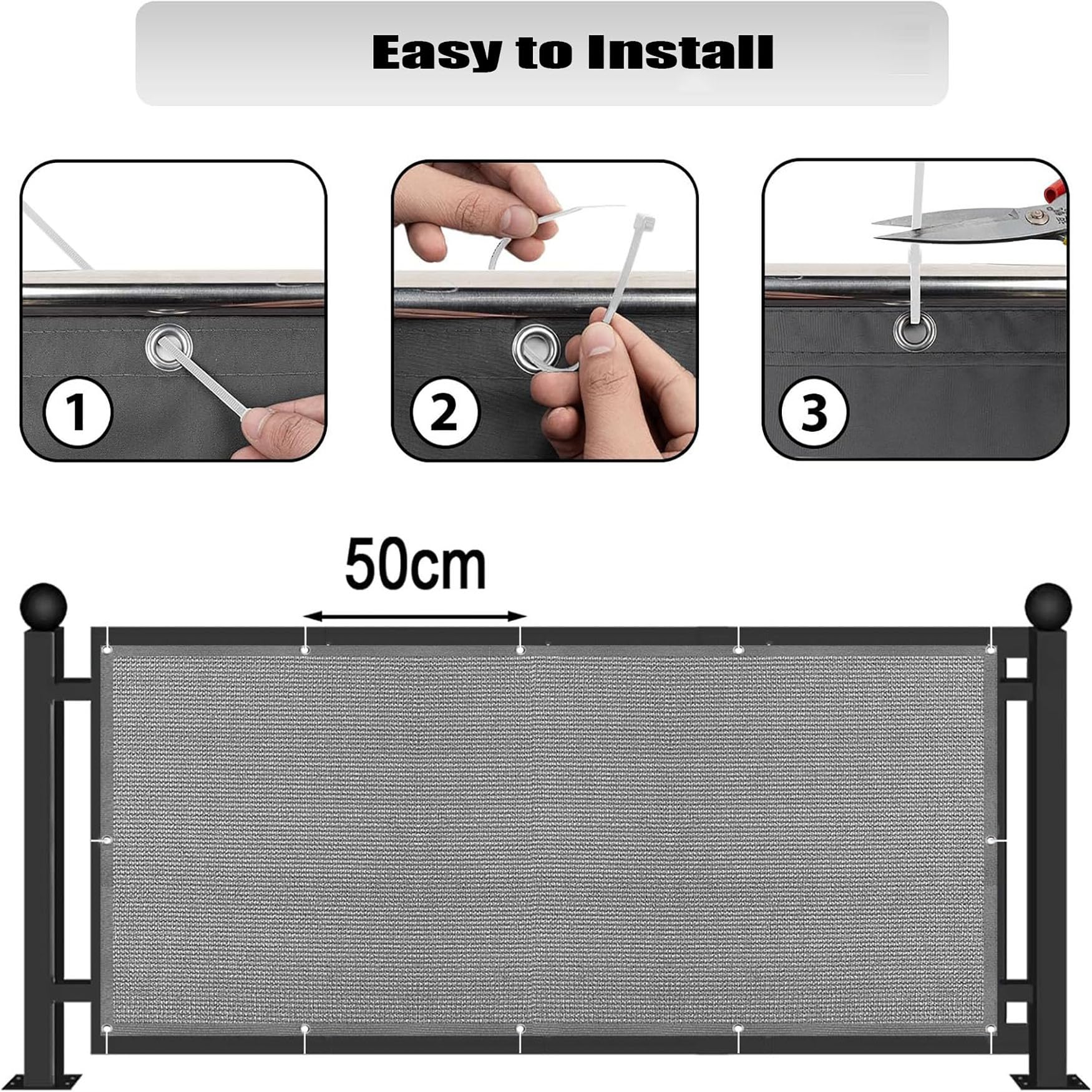 Brise Vue Balcon 90 x 140 cm Antidéchirure, Vent, Couverture de Confidentialité Cache Vue Balcon Occultant avec Trous et Serre Câbles pour Jardin et Lieu de Fête Piscine, Gris