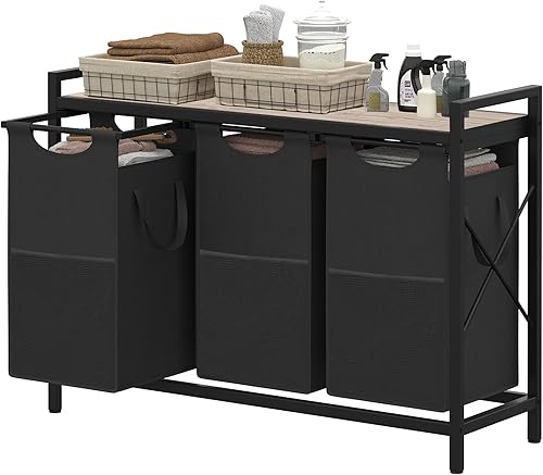 Miniatura 7 de Heybly Cestos de lavandería, 3 × 12.5 galones cesta de lavandería con clasificador de escritorio grande para organización de lavandería, baño y