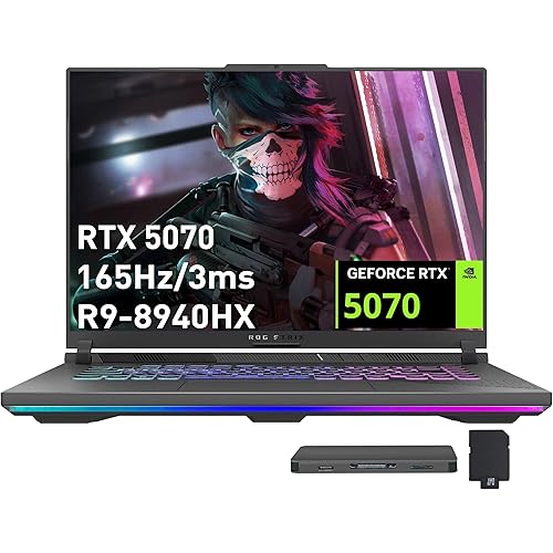 ASUS ROG Strix G16 16" WUXGA 165Hz Gaming Laptop, GeForce RTX 5070 8GB GDDR7, AMD Ryzen 9 8940HX, 32GB DDR5, 3TB Storage (2TB SSD+1TB Docking Station Set), 4-Zone RGB Backlit Keyboard, Win 11, Gray