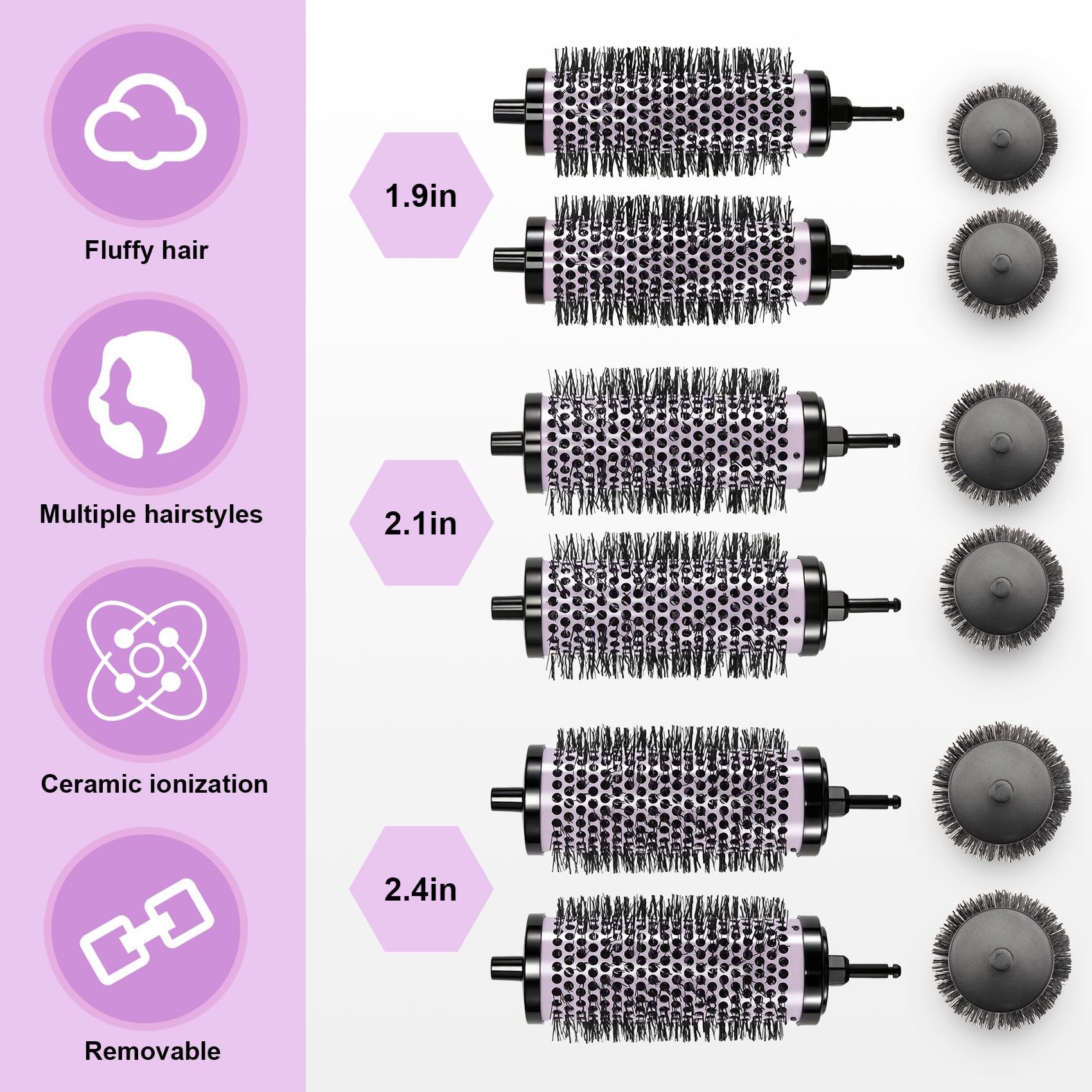 Yocdunm Round Hair Brush Set Detachable Handle Hair Roller Brush 3 Sizes Round Hair Brush for Blow Drying with 6 Positioning Clips,6 Barrels 1 Handle () - Image 2